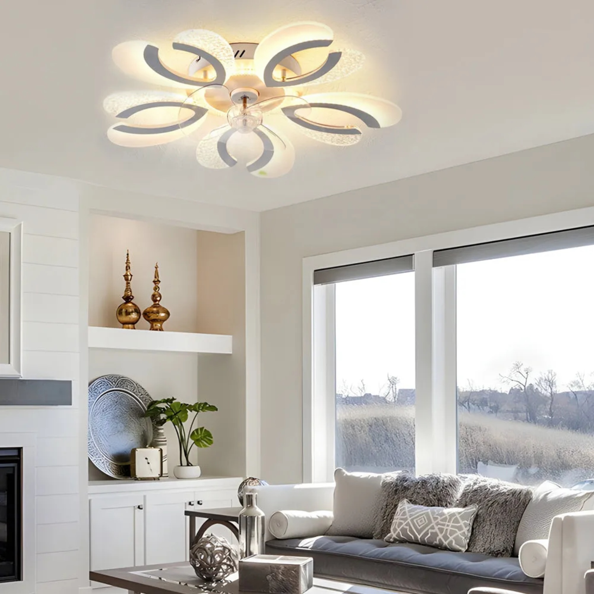 Modern flowers timing ceiling fans in synthetic — White