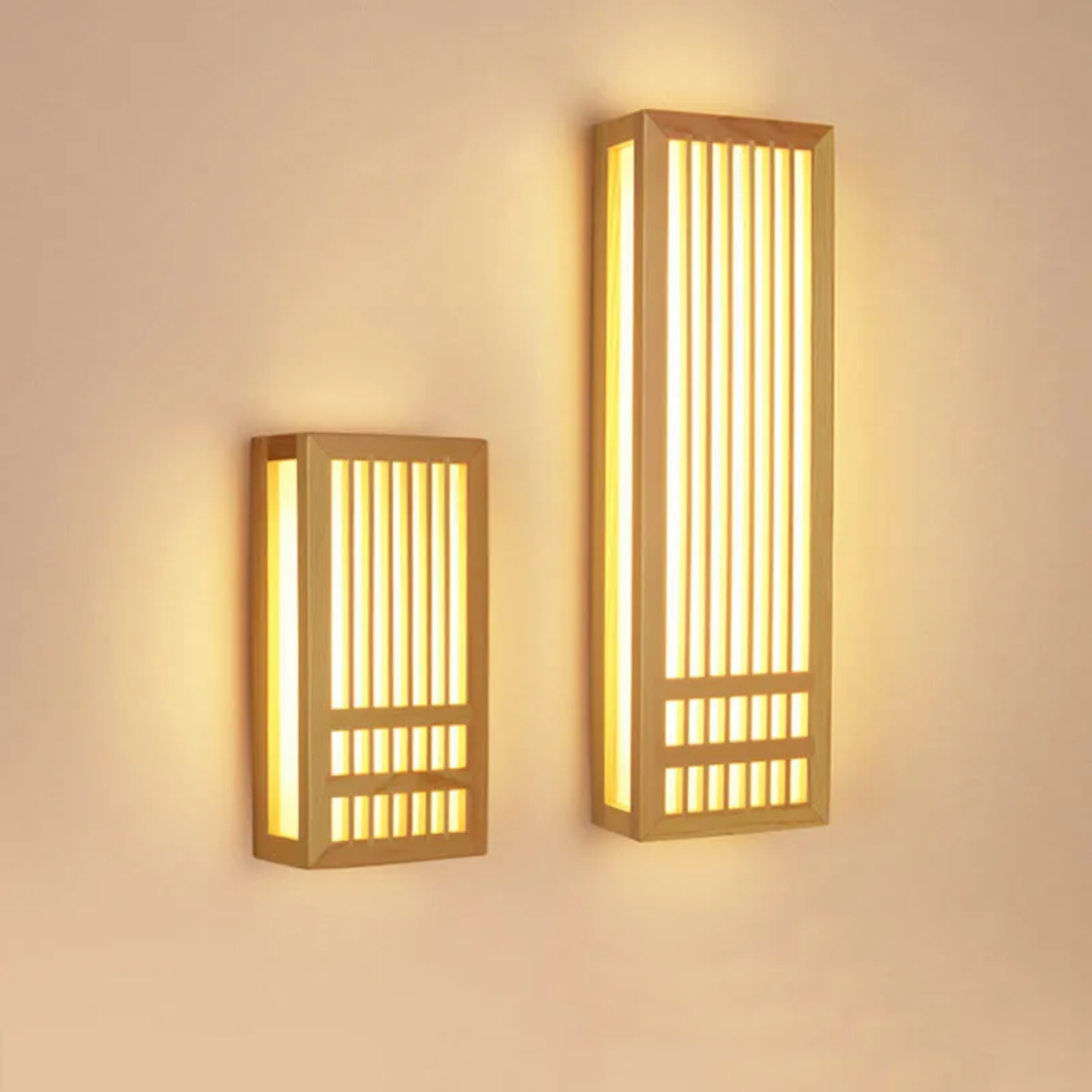 Rectangular home wood wall sconces for bedroom — 11.81" W x 5.91" H / Warm White (3000K) / 110V-120V (US/CA