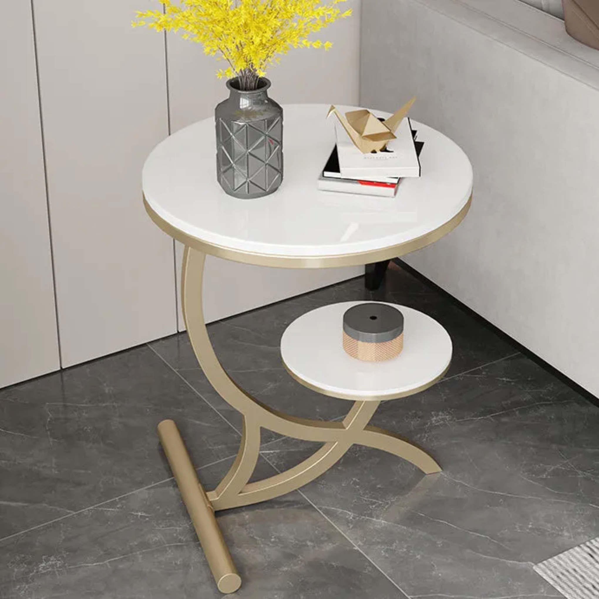 Minimalist arc end gold end & side tables
