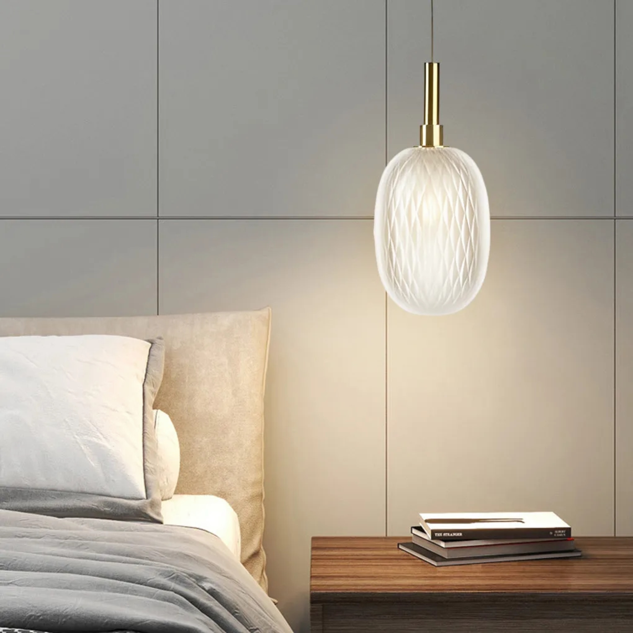 Small postmodern iron pendant lighting — 4.7" H x 3.4" Dia / Amber