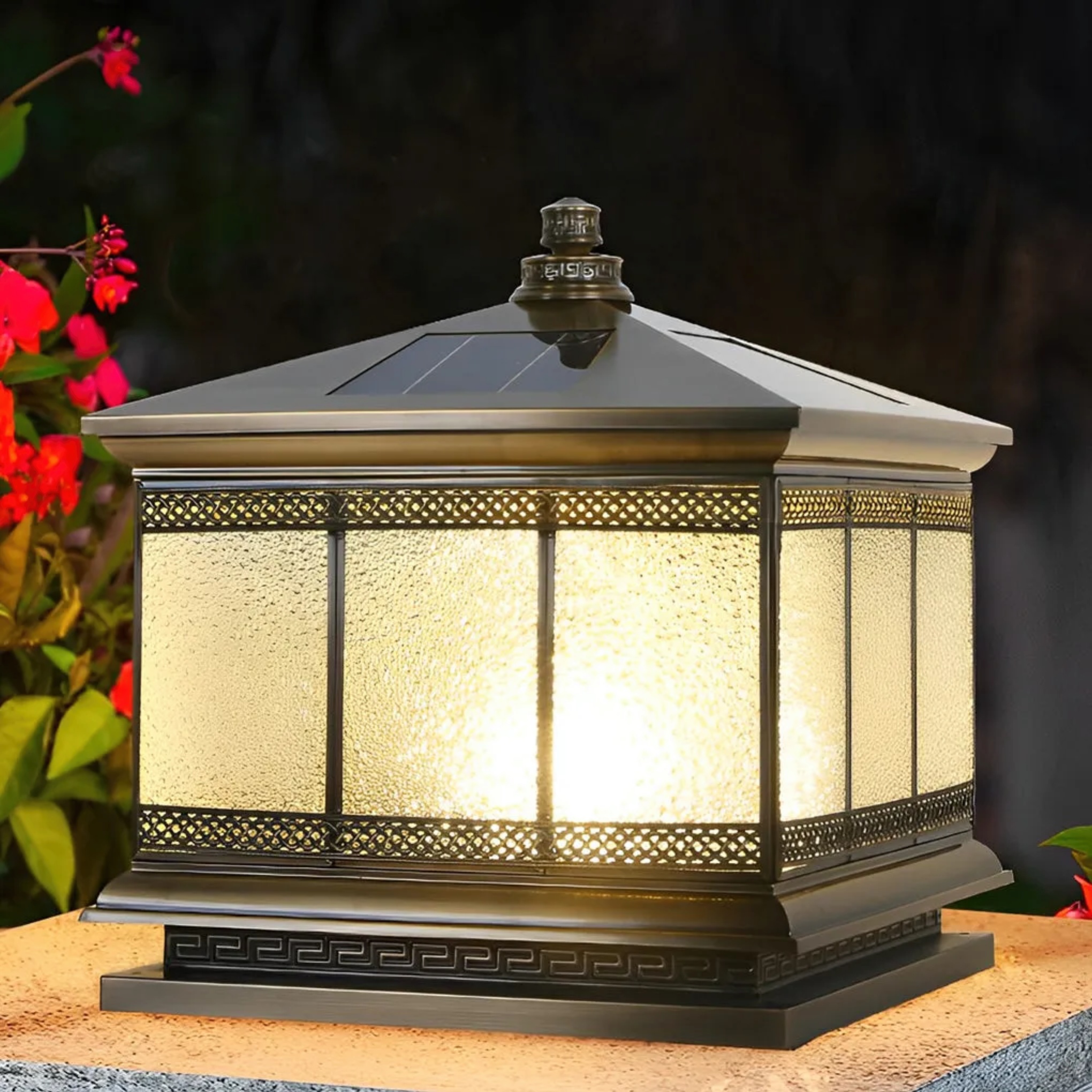 Lighom modern fence retro bronze outdoor post lights in metal — 10"X10"X13" / Solar / Set of 1