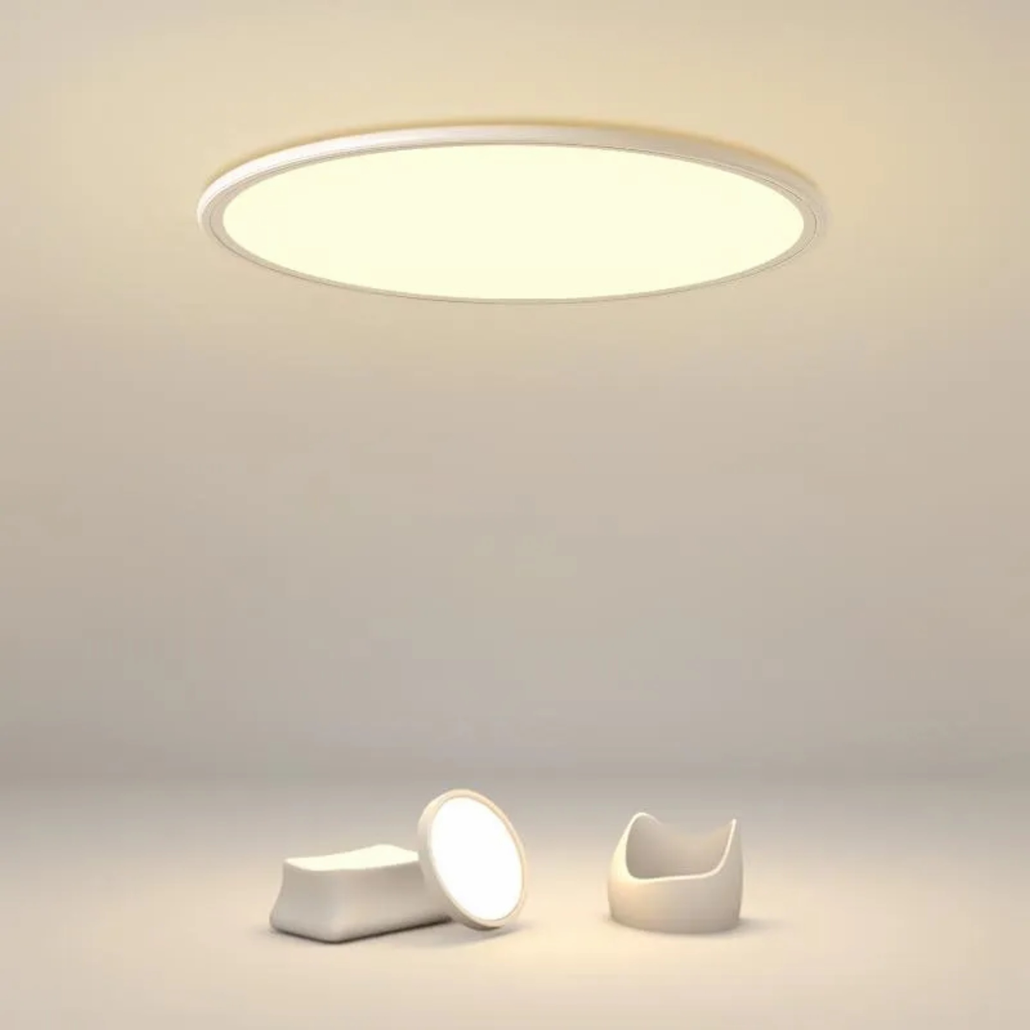 White synthetic round soft flush mount lighting - contemporary — 16" Diameter / Dimmable with Remote
