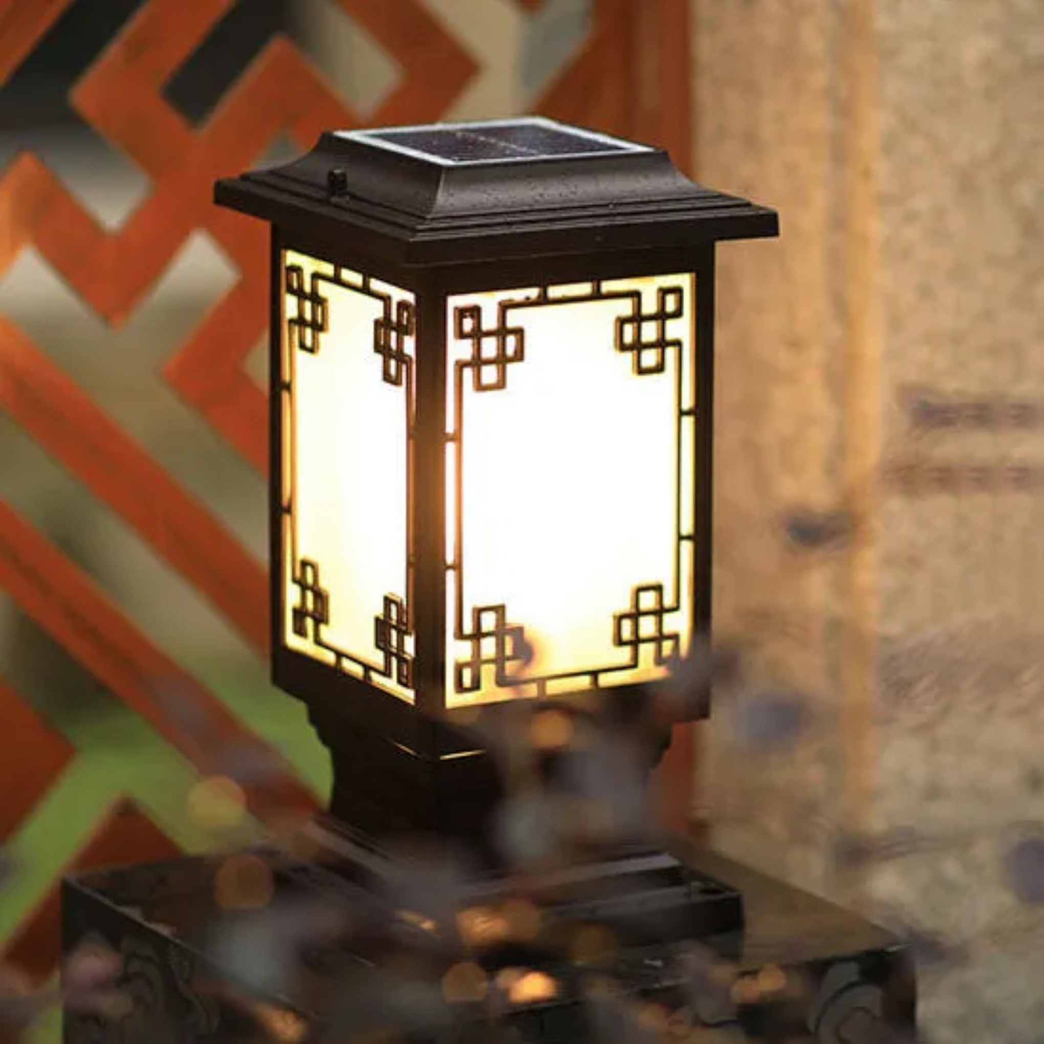 Chinese window square gold glass landscape lighting — Small (12"H