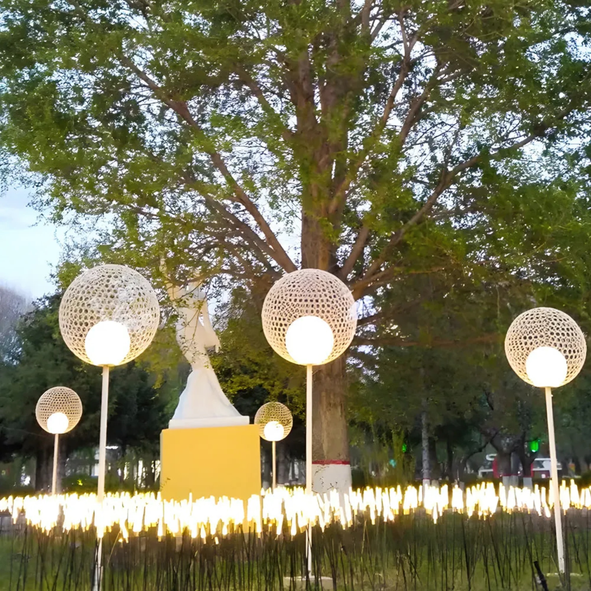 Modern stake dandelion solar outdoor lighting in metal — 11.8" Diameter / Hardwired