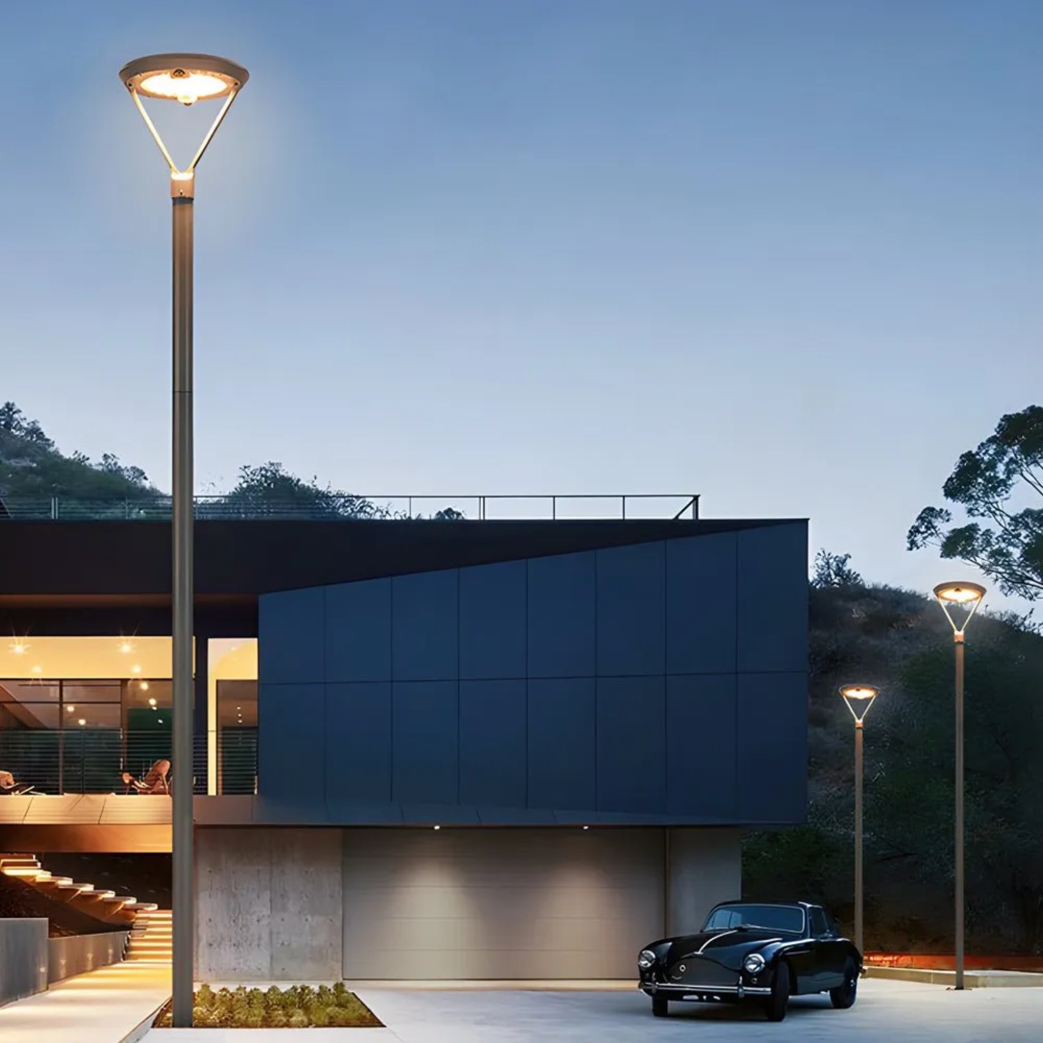 Modern sensor dual gray street lighting — 35.4" H x 12.2" Dia / Cool White (6000K)