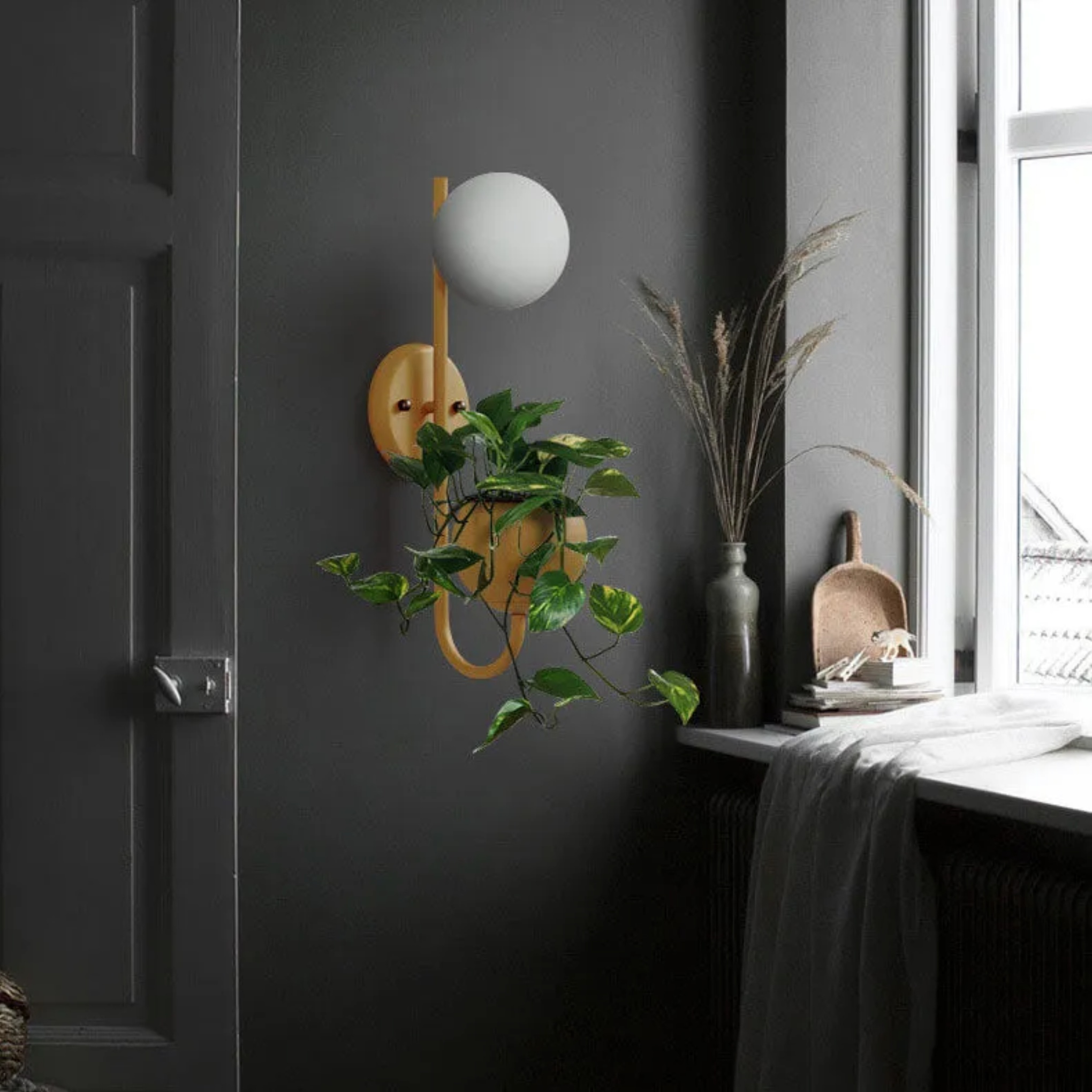 Yellow iron sphere storage wall sconces - industrial — 110V-120V (US/CA)
