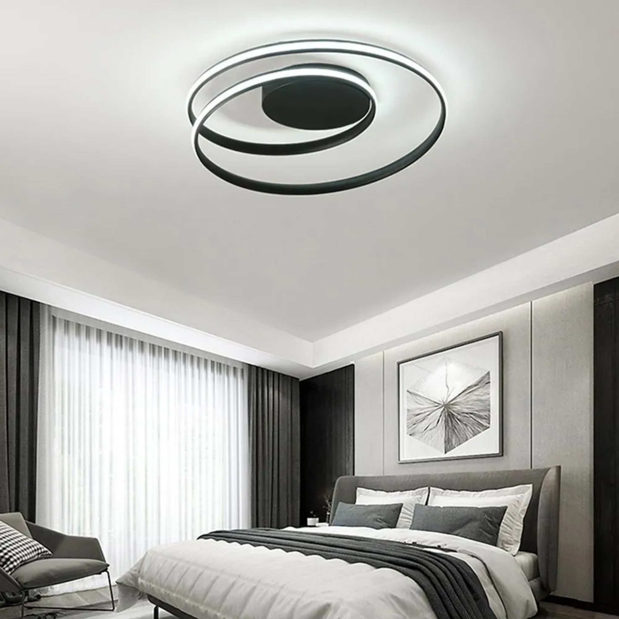 Modern spiraling circular semi-flush mount light in synthetic — 5" H x 18" Dia / Warm White (3000K) / White