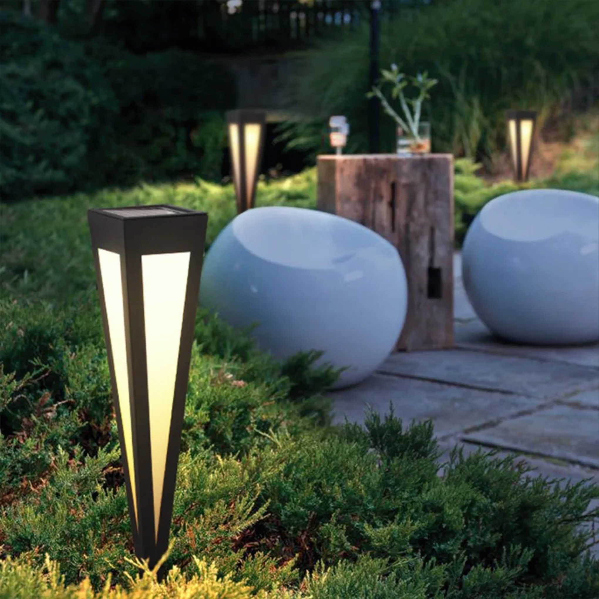 Lighom industrial square conical white landscape lighting — 17.7" / Solar