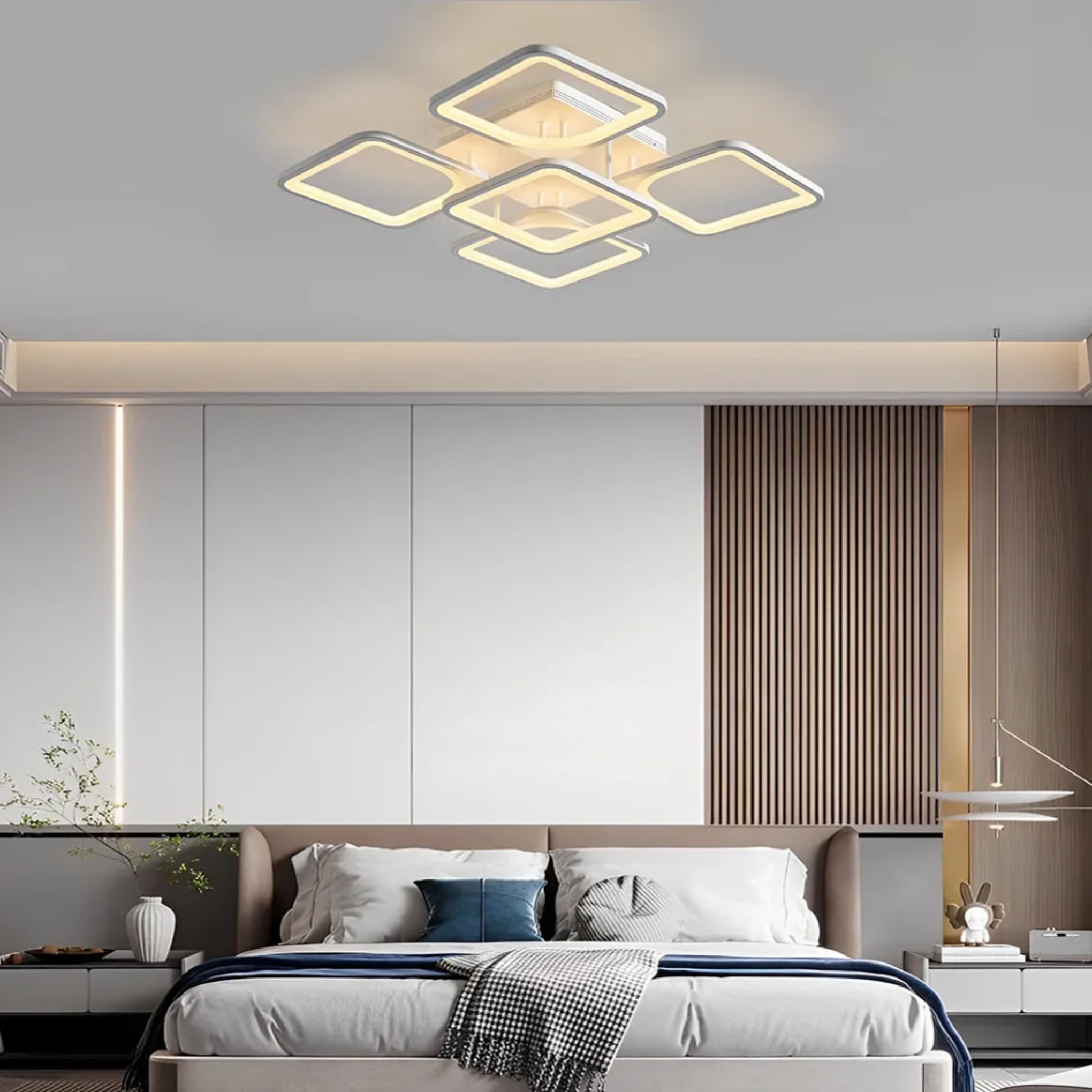 White modern decor square semi-flush mount light — Internal / Warm White (3000K) / 5-Light