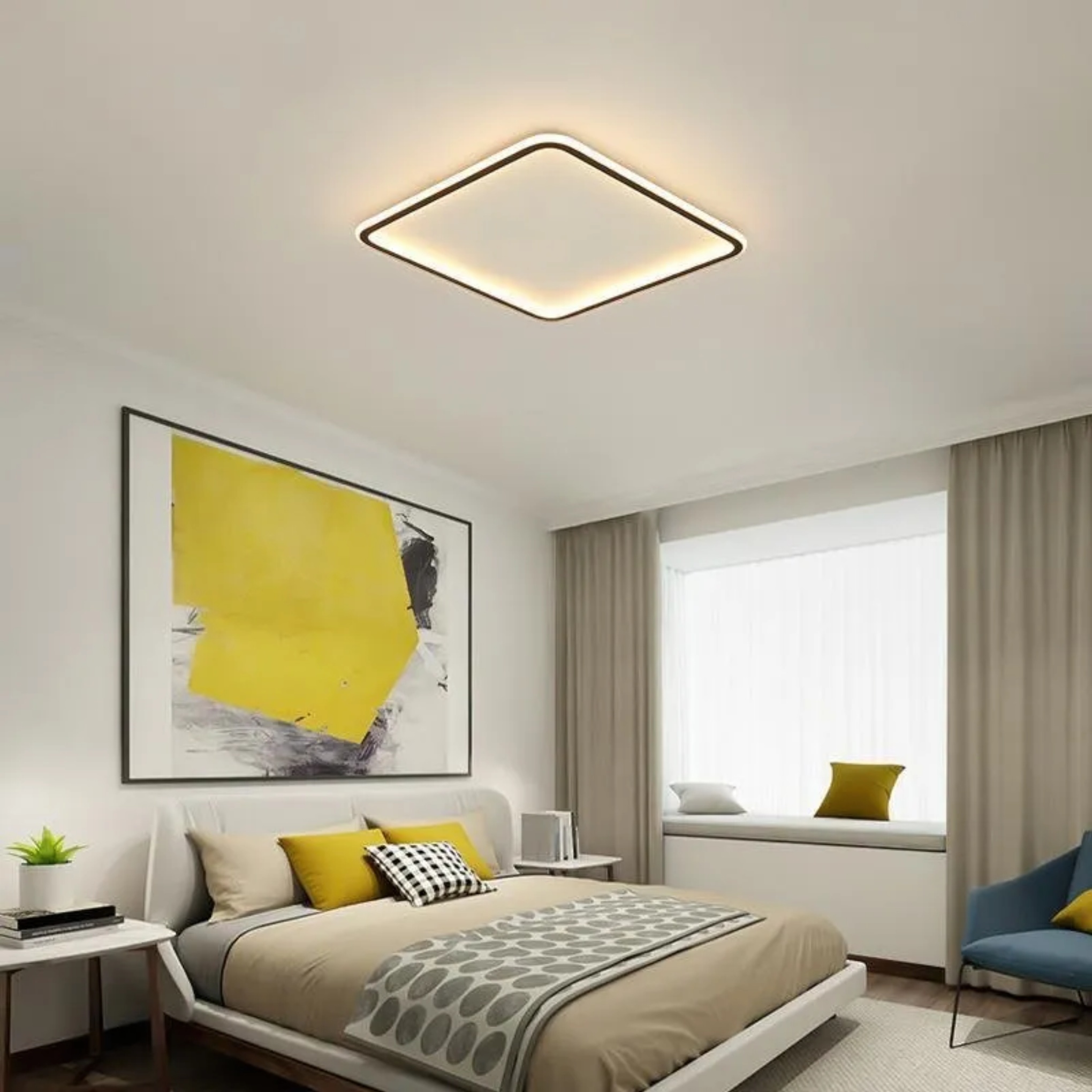 Black synthetic square flush mount lighting - contemporary — 16" L x 16" W / Cool White (6000K)
