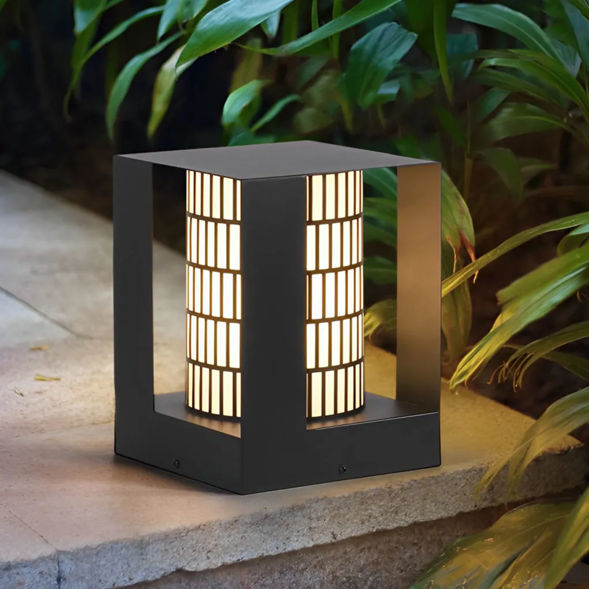 Black modern square lantern landscape lighting
