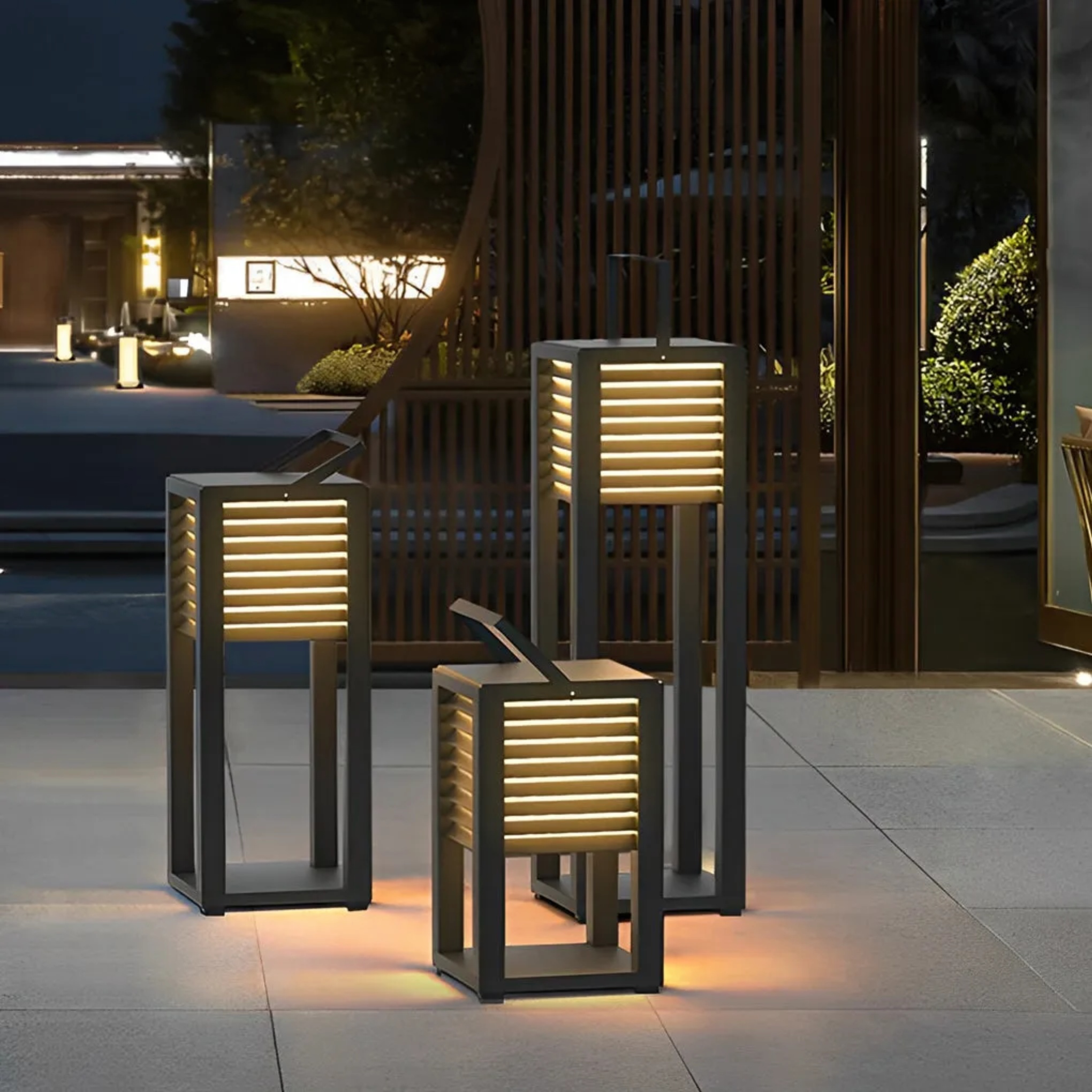 Modern portable square black outdoor lanterns & lamps, Lighom — 16.3" / Solar