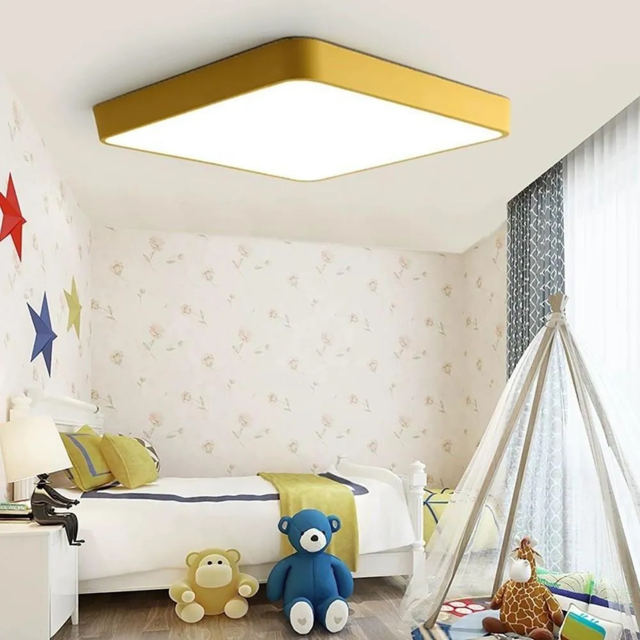 Lighom modern square metal flush mount lighting — Yellow