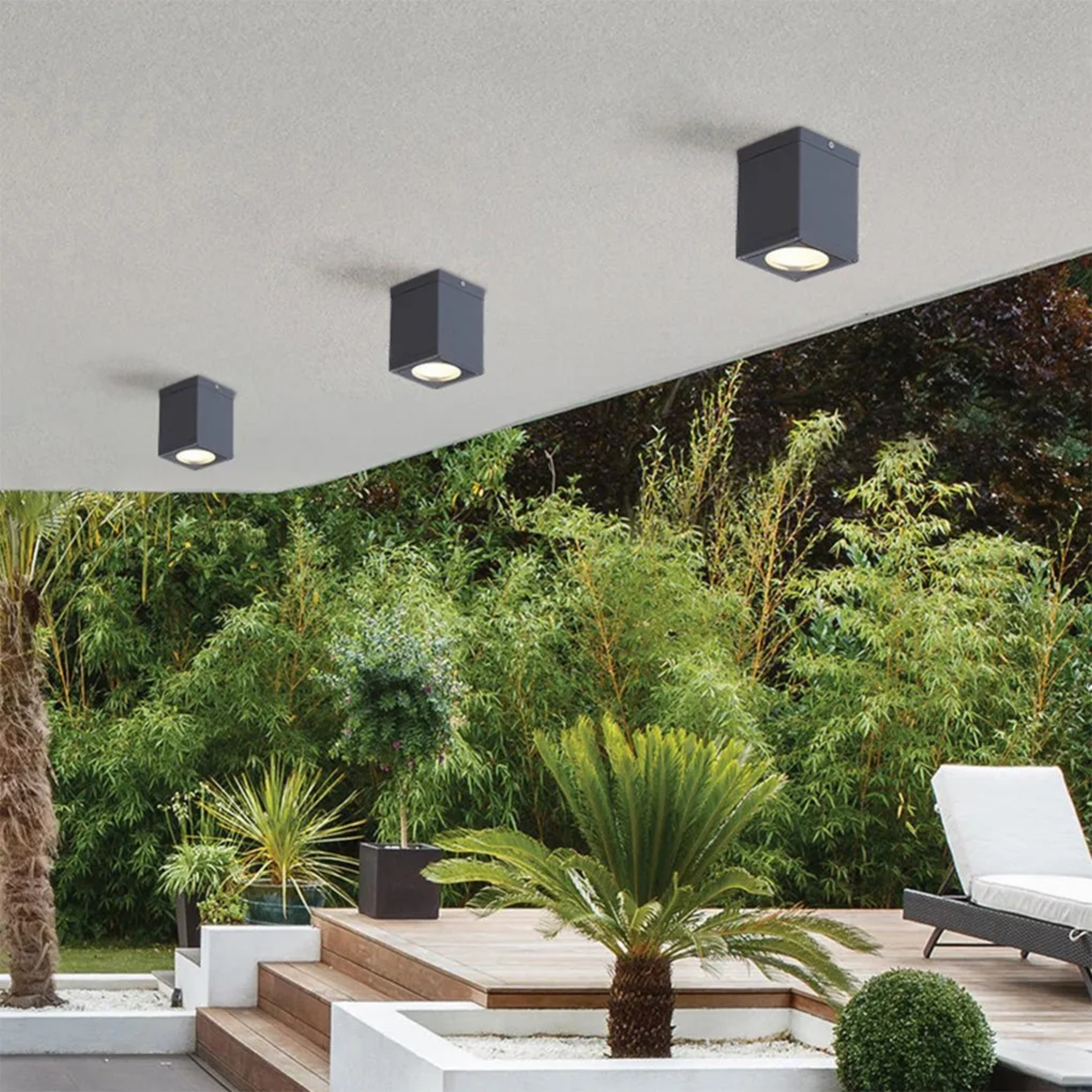 Gray industrial downlight square flush mount lighting — 3.4" L x 3.4" W x 4.5" H / Set of 1