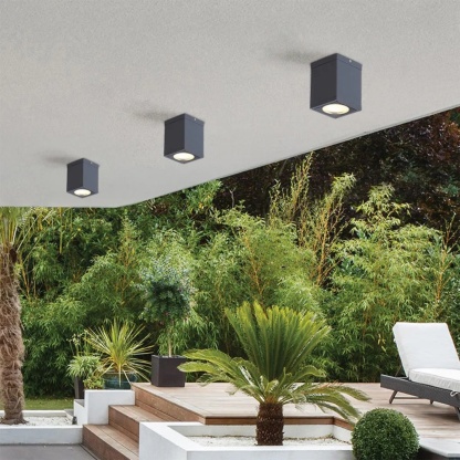 Gray industrial downlight square flush mount lighting — 3.4" L x 3.4" W x 4.5" H / Set of 1