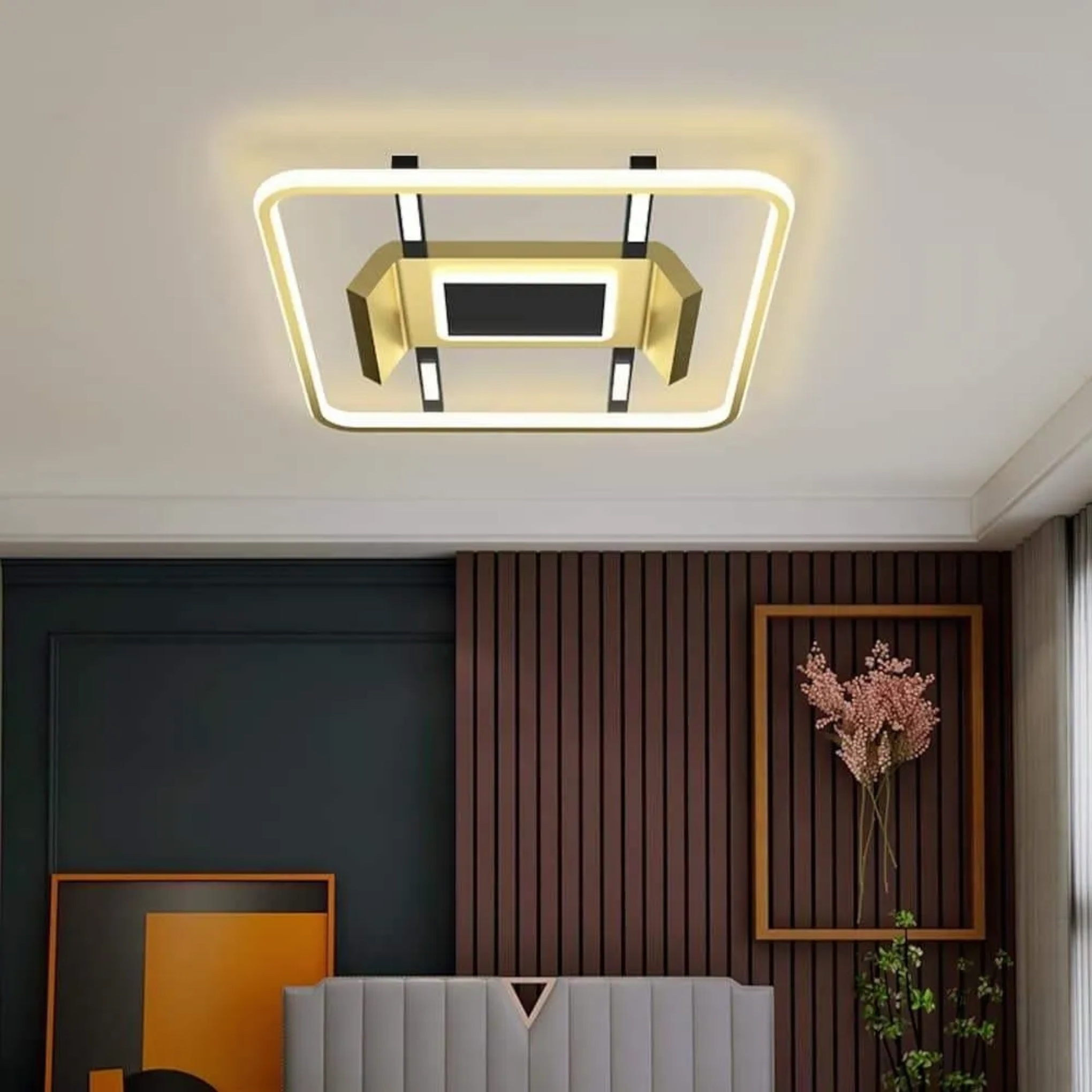 White metal square semi-flush mount light - modern — 18" L x 18" W / Warm White (3000K)