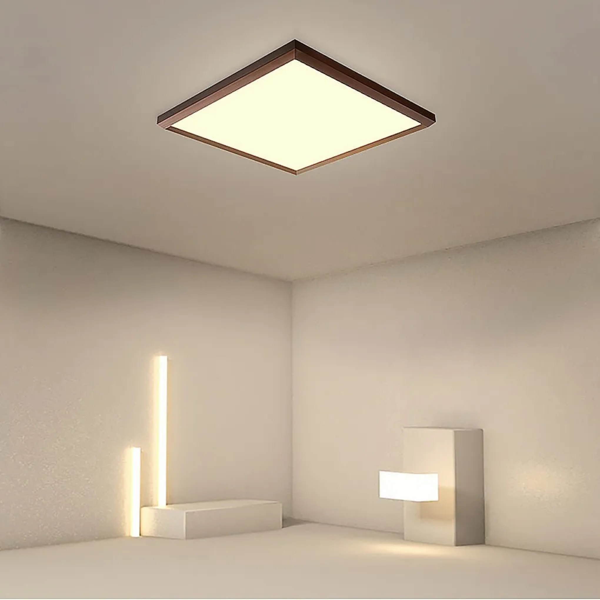Lighom modern square frame brown flush mount lighting in synthetic — Cool White (6000K)