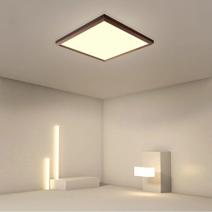 Lighom modern square frame brown flush mount lighting in synthetic — Cool White (6000K)