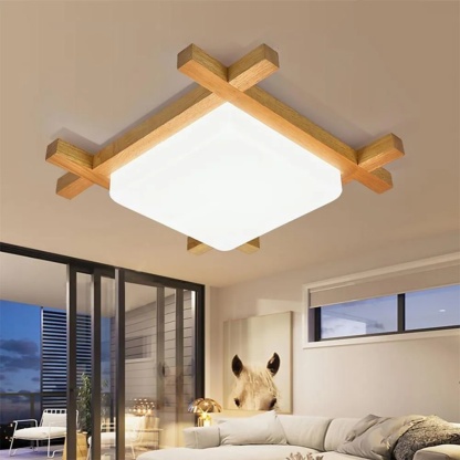 Lighom square rust wood flush mount lighting for dining room — 16" L x 16" W x 4" H / Warm White (3000K)