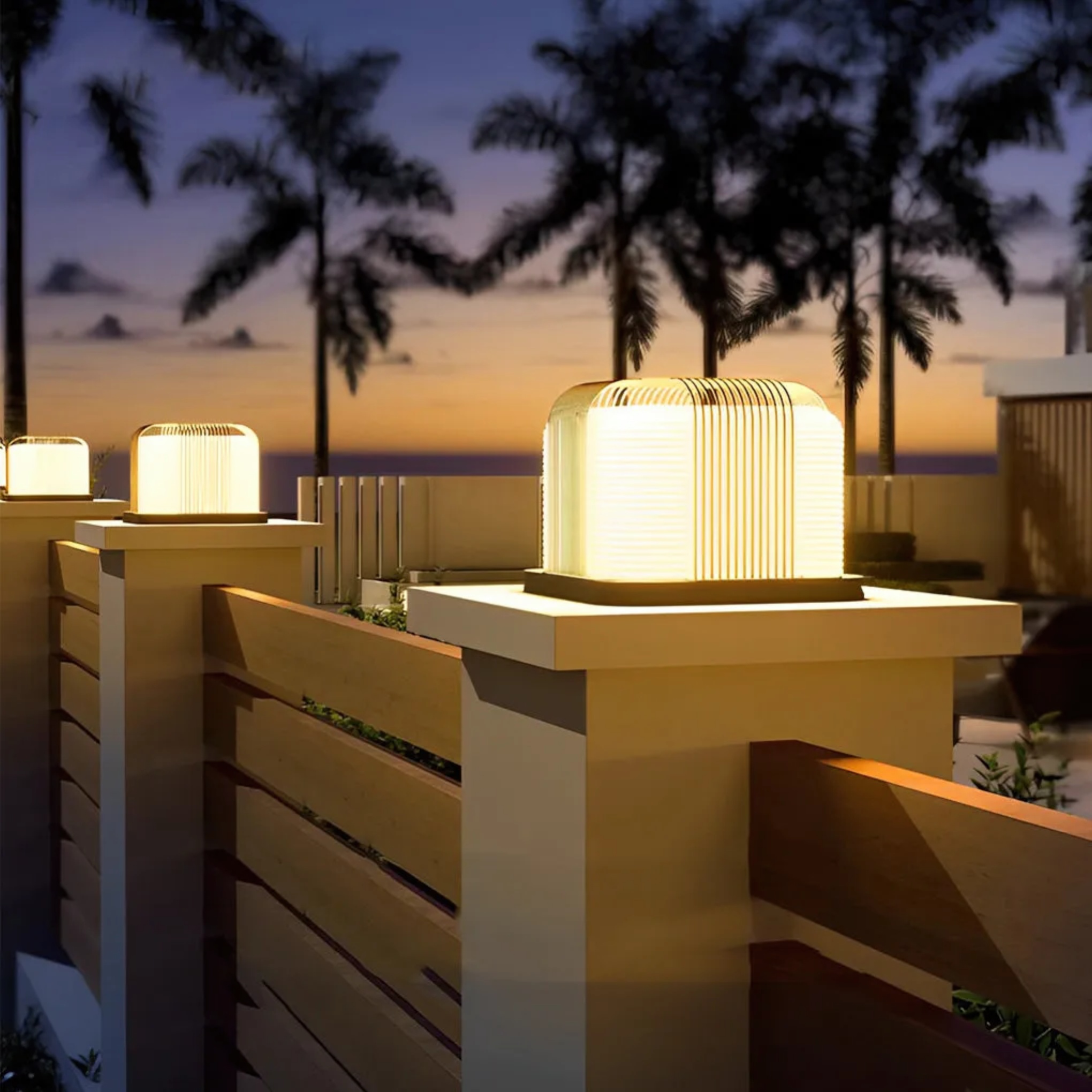 Lighom modern fence shade metal outdoor post lights — 7.9" W x 7.9" D x 6.9" H / Hardwired