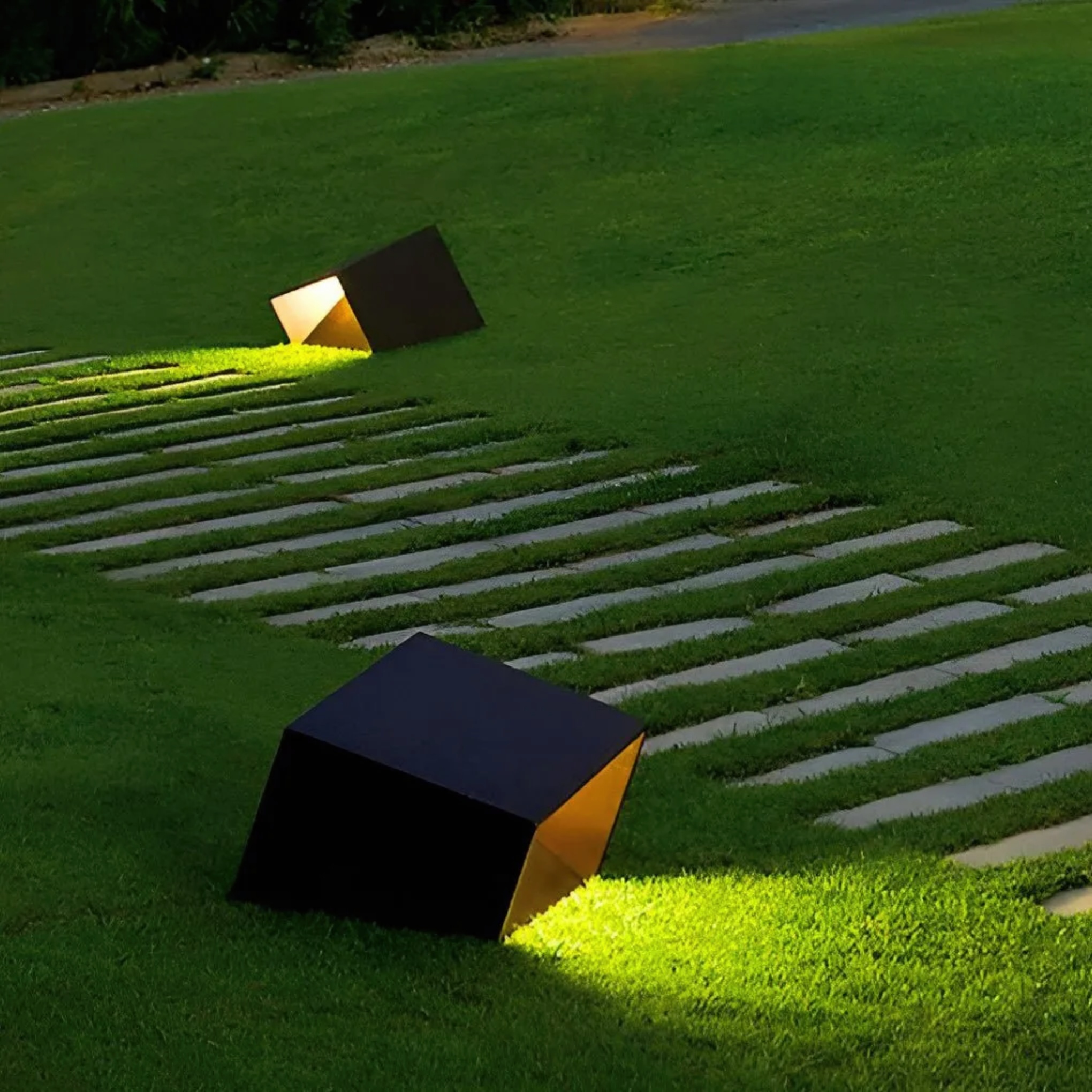 Lighom industrial stainless geometric steel landscape lighting — 8"X8"X6" / Solar / Set of 1