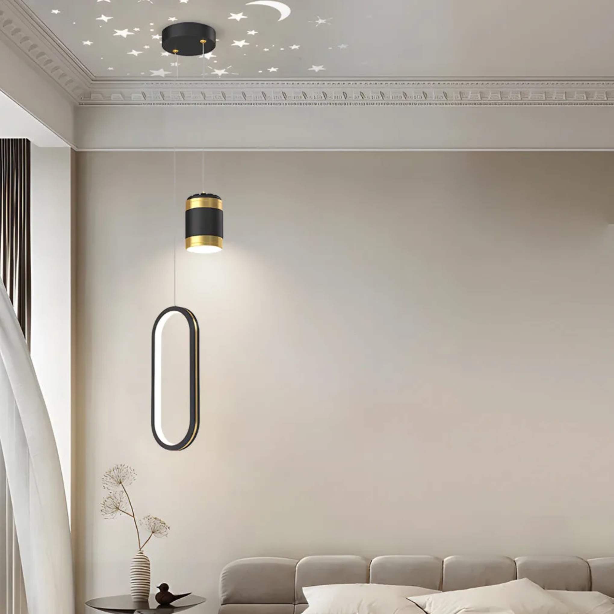 Modern projection ring black pendant lighting — Round / Matte Black