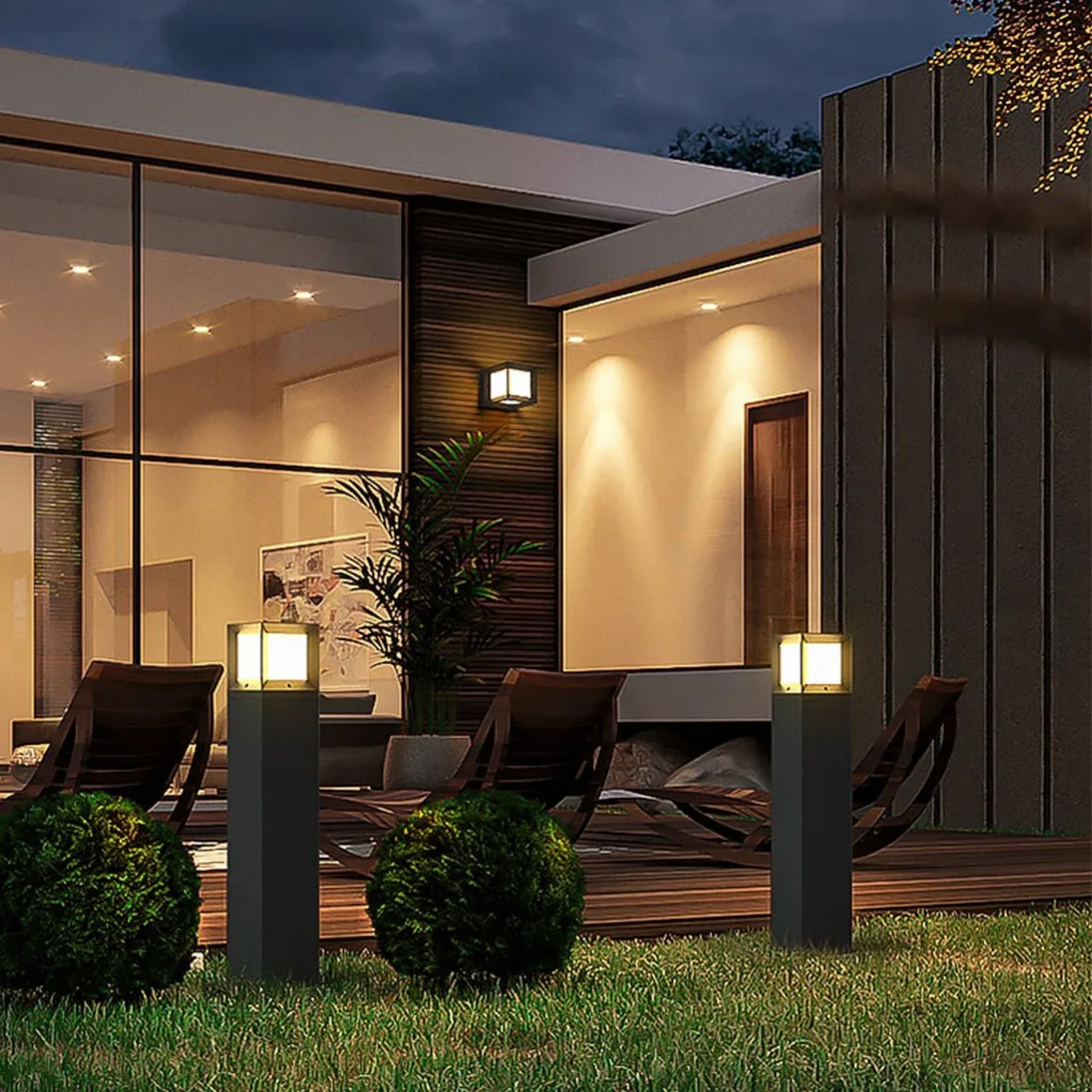 Gray industrial path tall landscape lighting — 24" H / Solar