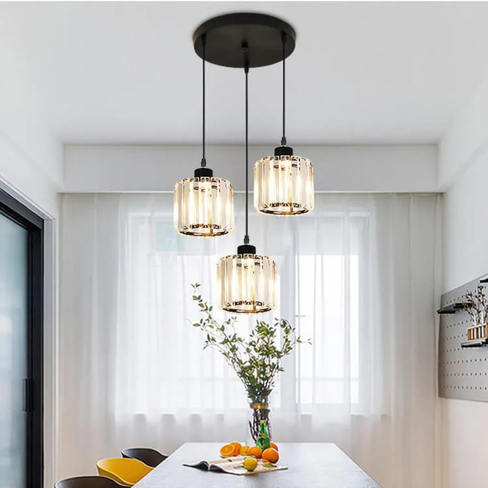 Industrial 3-light textured black crystal pendant lighting, Lighom — Matte Black / No Bulbs / 110V-120V (US/CA)