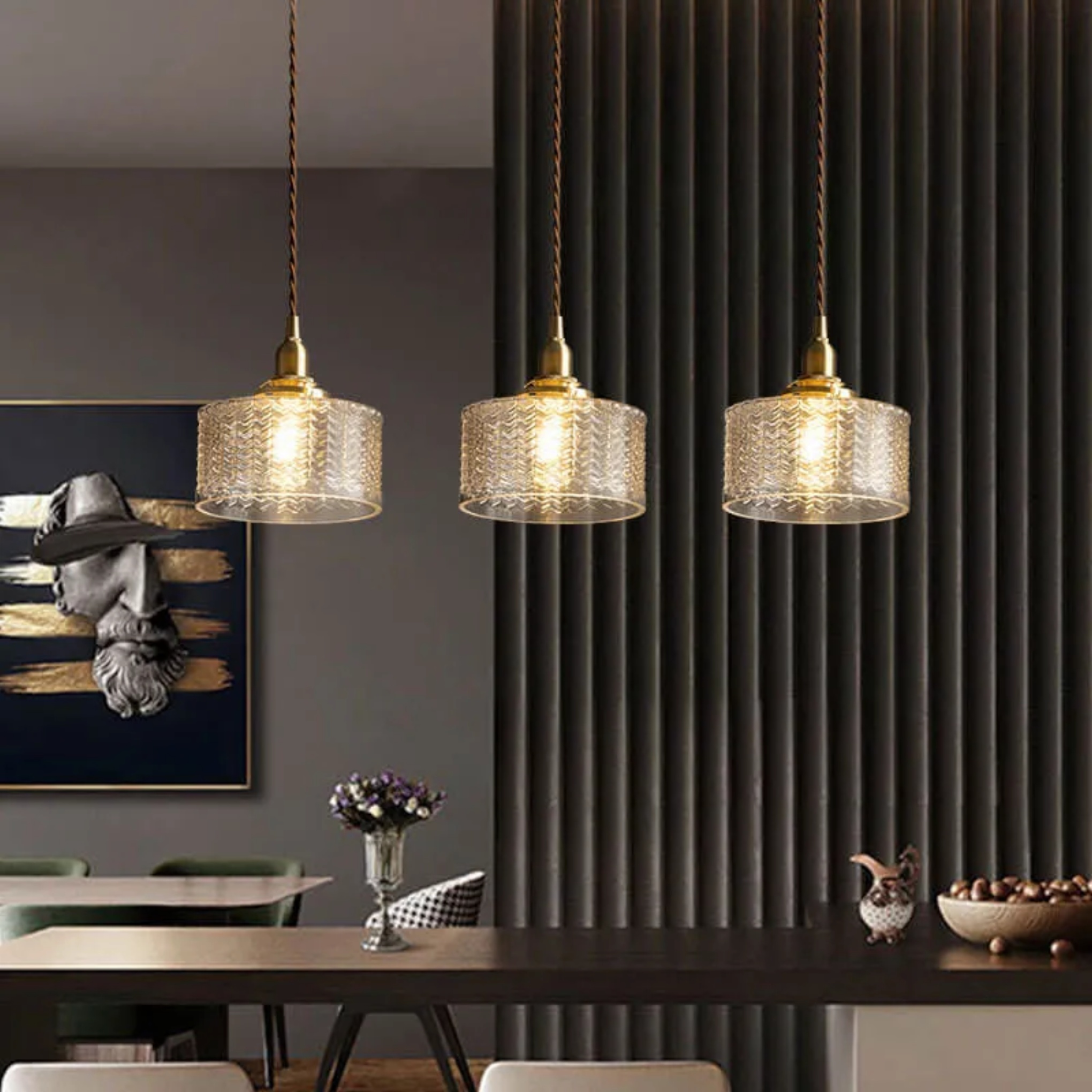Lighom industrial drum wavy glass pendant lighting — 110V-120V (US/CA)