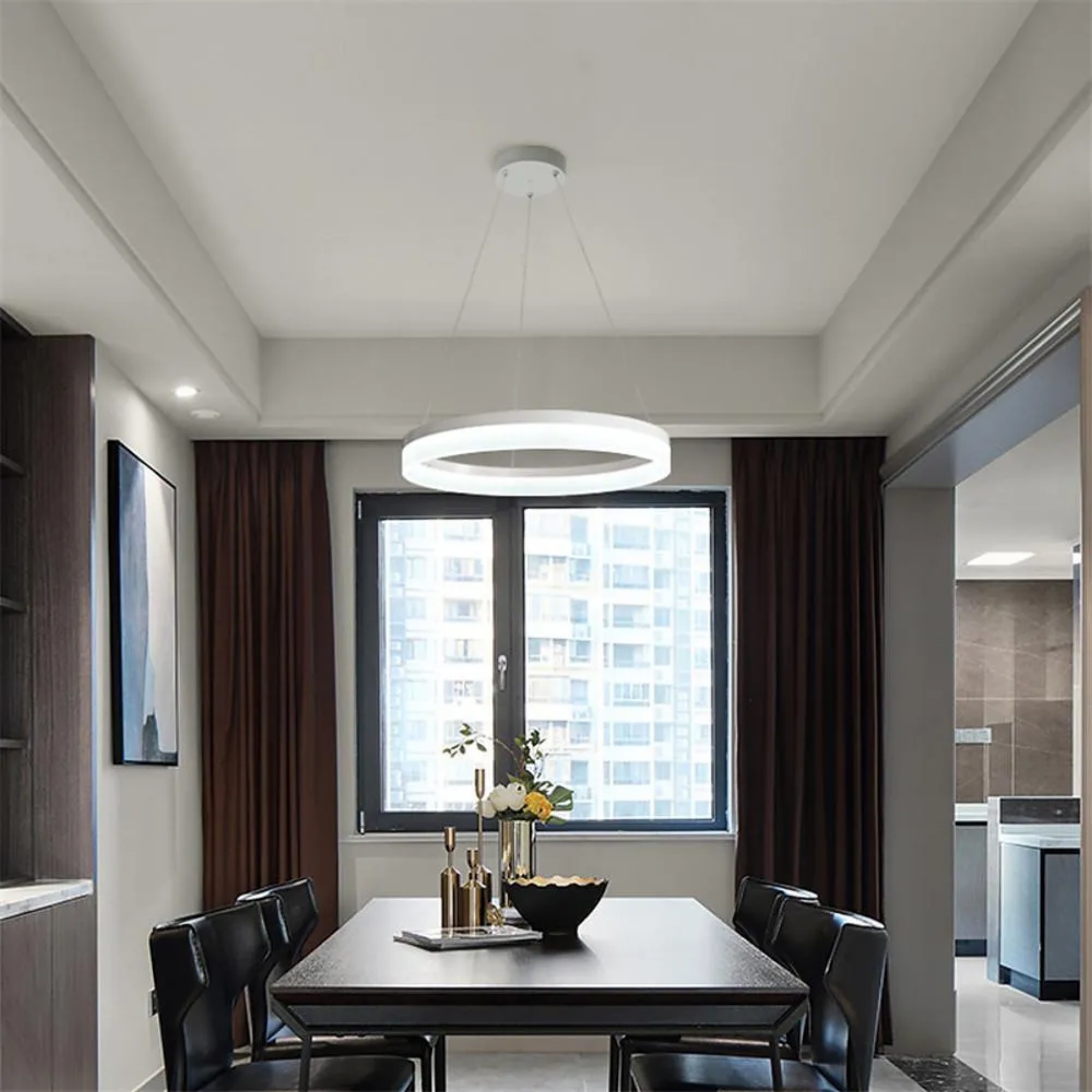 Lighom modern thick circle black pendant lighting — Warm White (3000K) / White