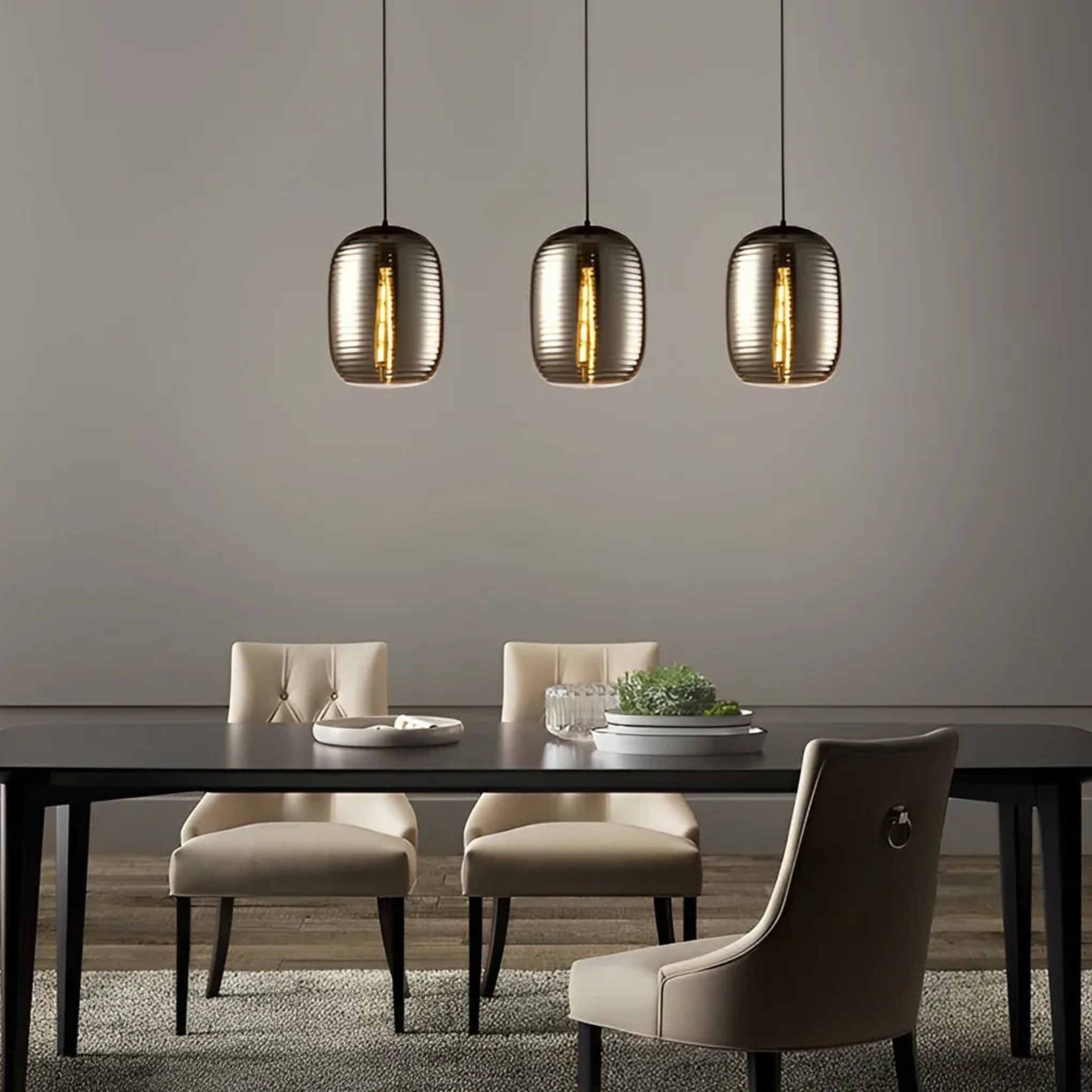 Modern threaded spiral transparent glass pendant lighting, Lighom — Smoke