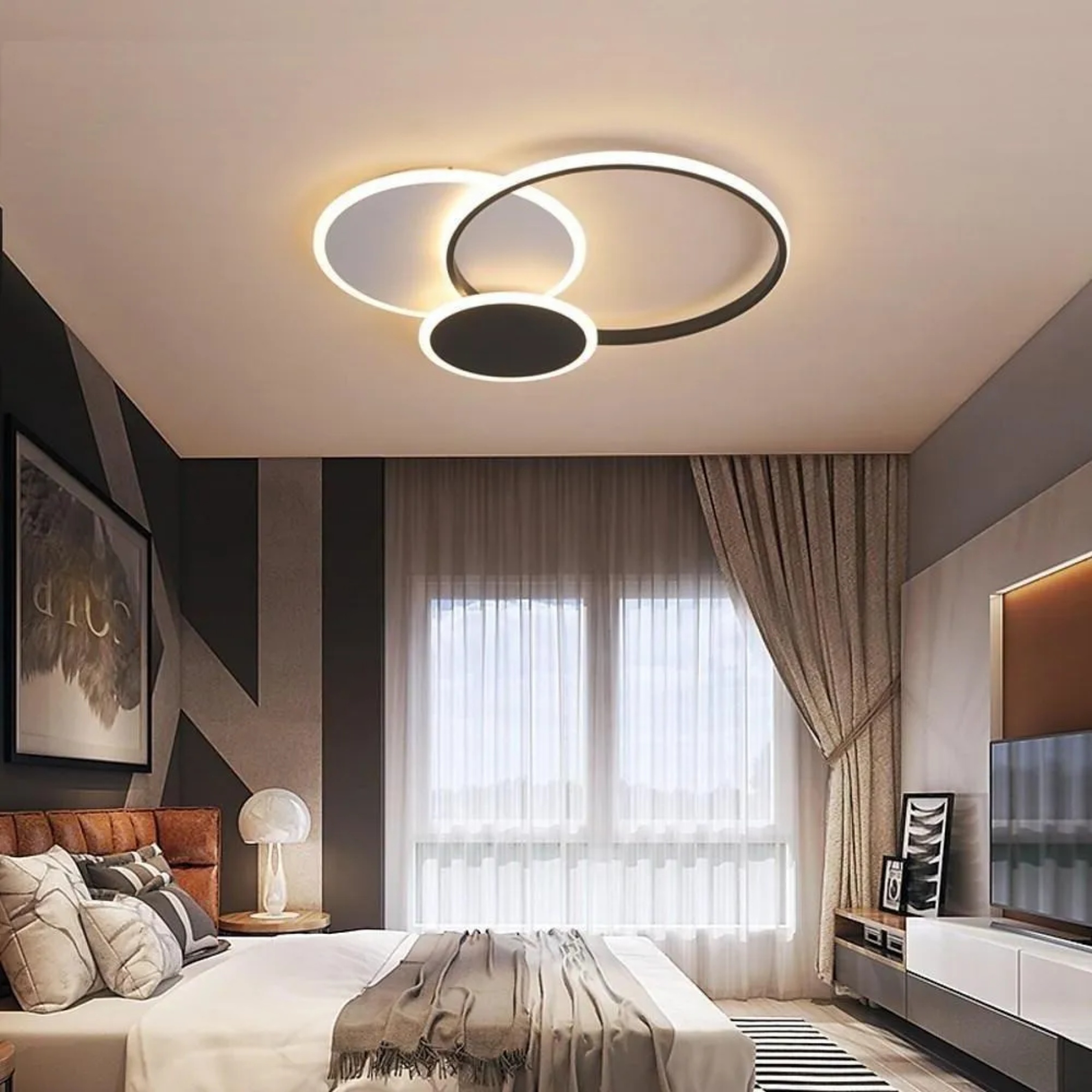 Lighom three-circle artistic white flush mount lighting in synthetic — Warm White (3000K)