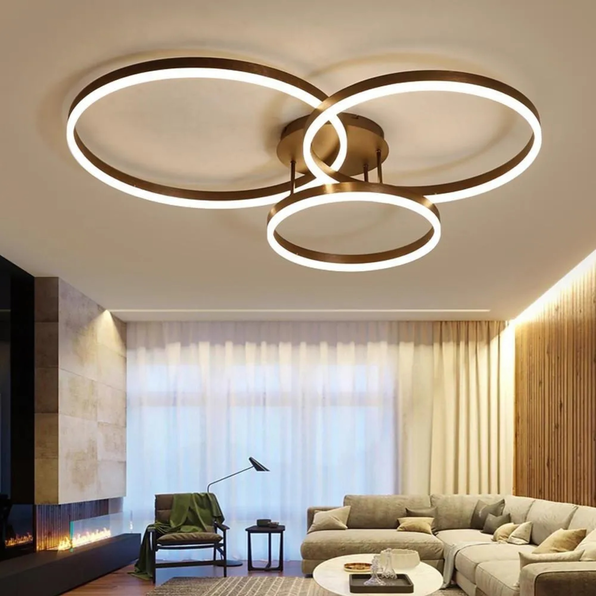 Modern three-circle white semi-flush mount light — Warm White (3000K)