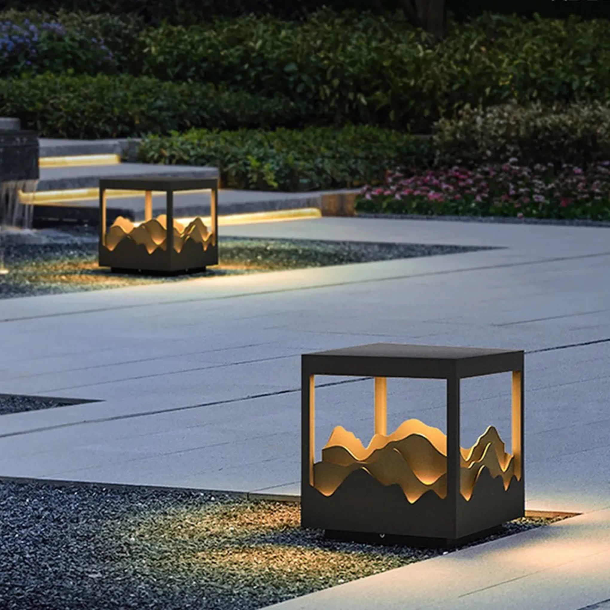 Lighom industrial atmosphere three-dimensional wood outdoor post lights in synthetic — 9" W x 9" H