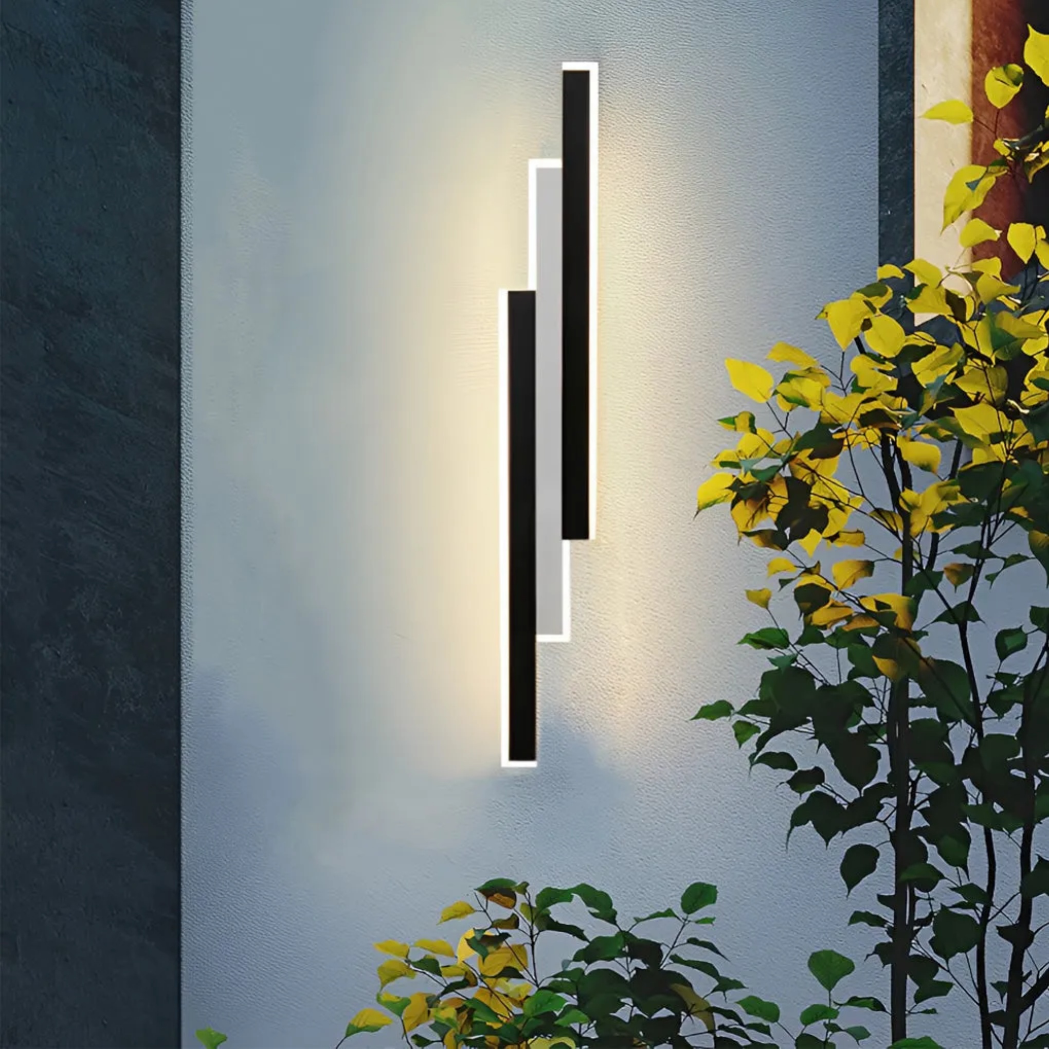 Black industrial three-light linear outdoor wall lighting — 28" L / Warm White (3000K)