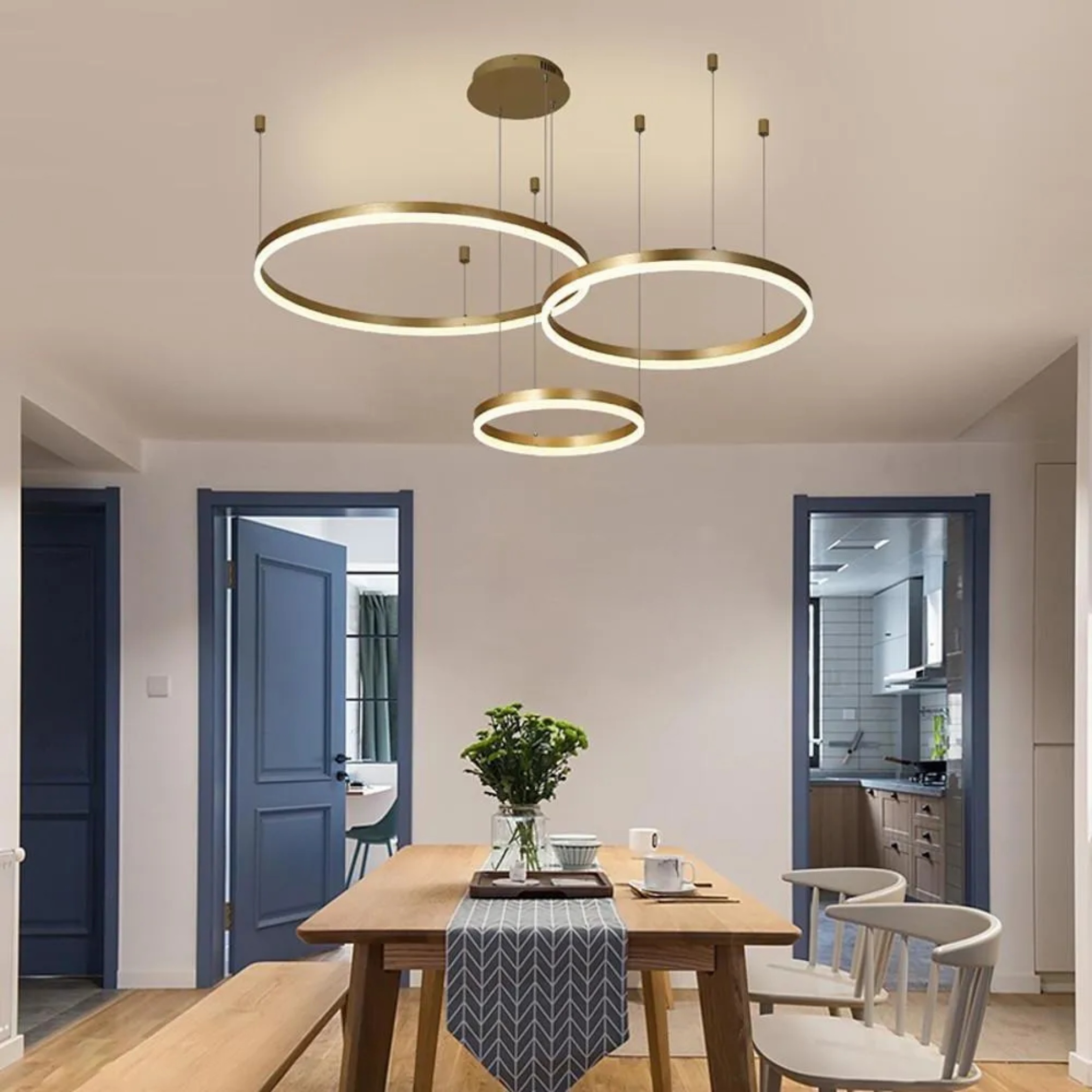 Brown modern three-ring plated chandeliers — Warm White (3000K) / Coffee