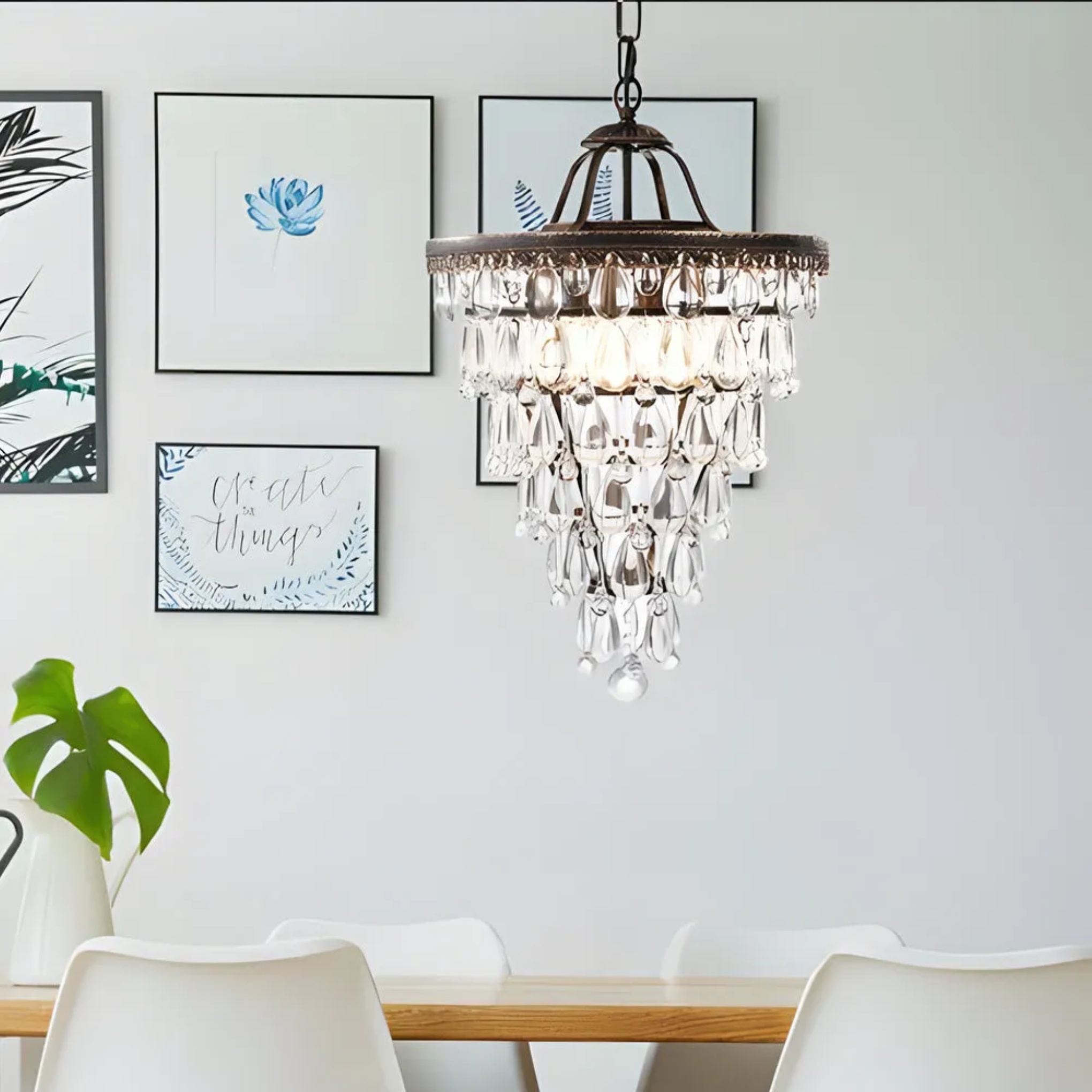 Black crystal american water chandeliers - mid-century — 14.2"