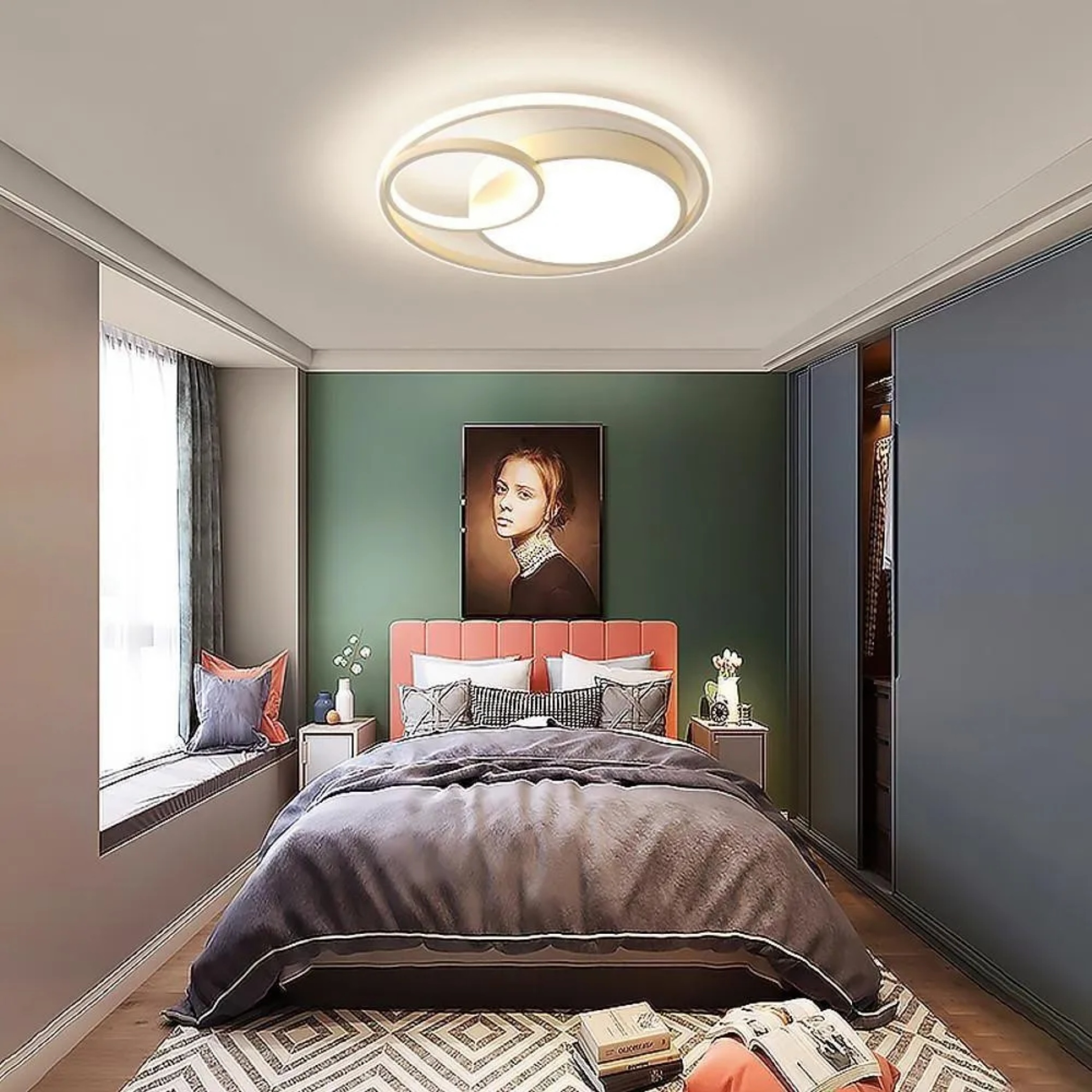 Minimalist overlapping tiered white synthetic flush mount lighting — Warm White (3000K)