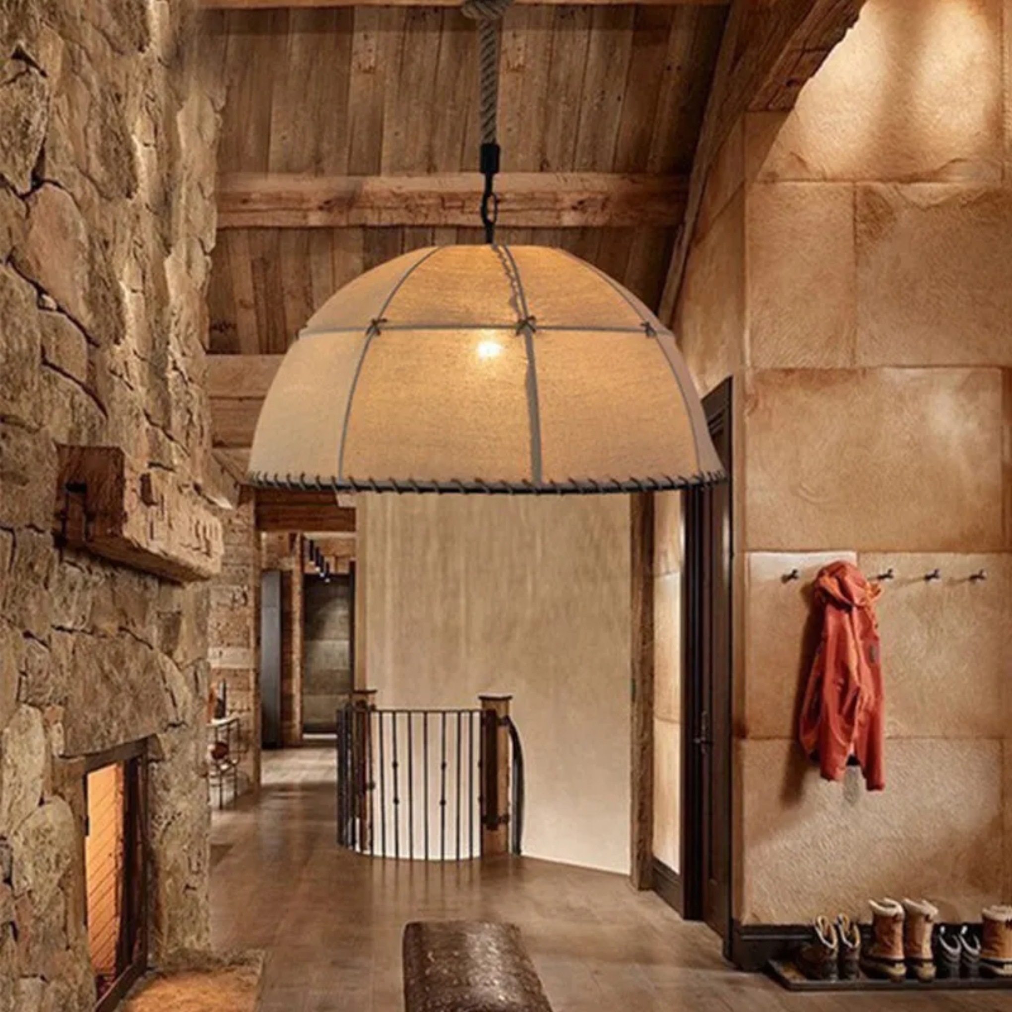 Traditional rust semicircle pendant lighting in fabric — Small (12"H / 110V-120V (US/CA)