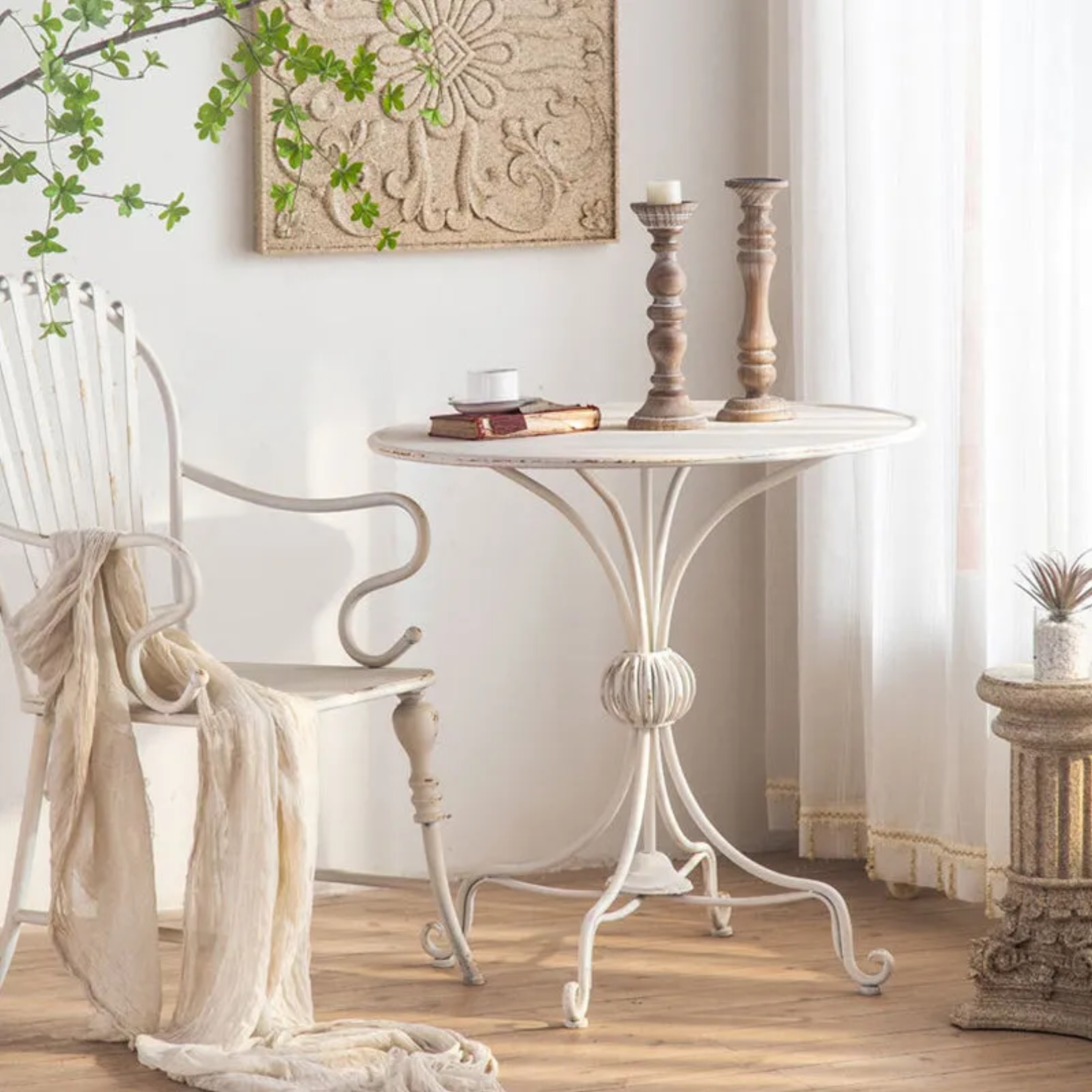 Traditional rust lace coffee tables in iron linen wood