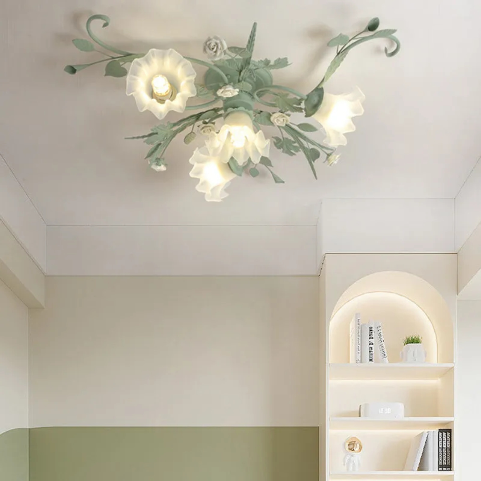 Traditional leaf rust semi-flush mount light in ceramic — 1-Light / 110V-120V (US/CA)