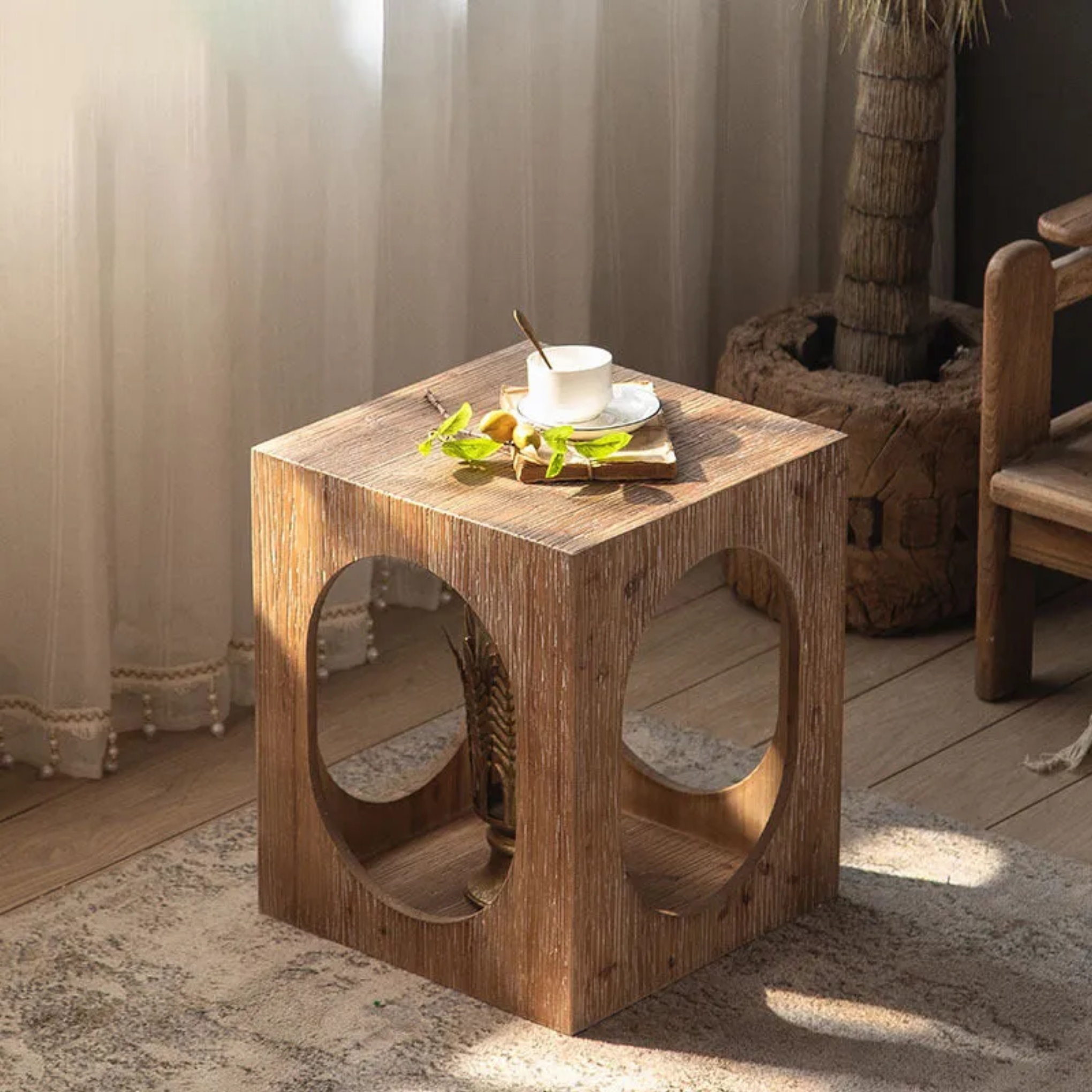 Traditional storage rust wood end & side tables