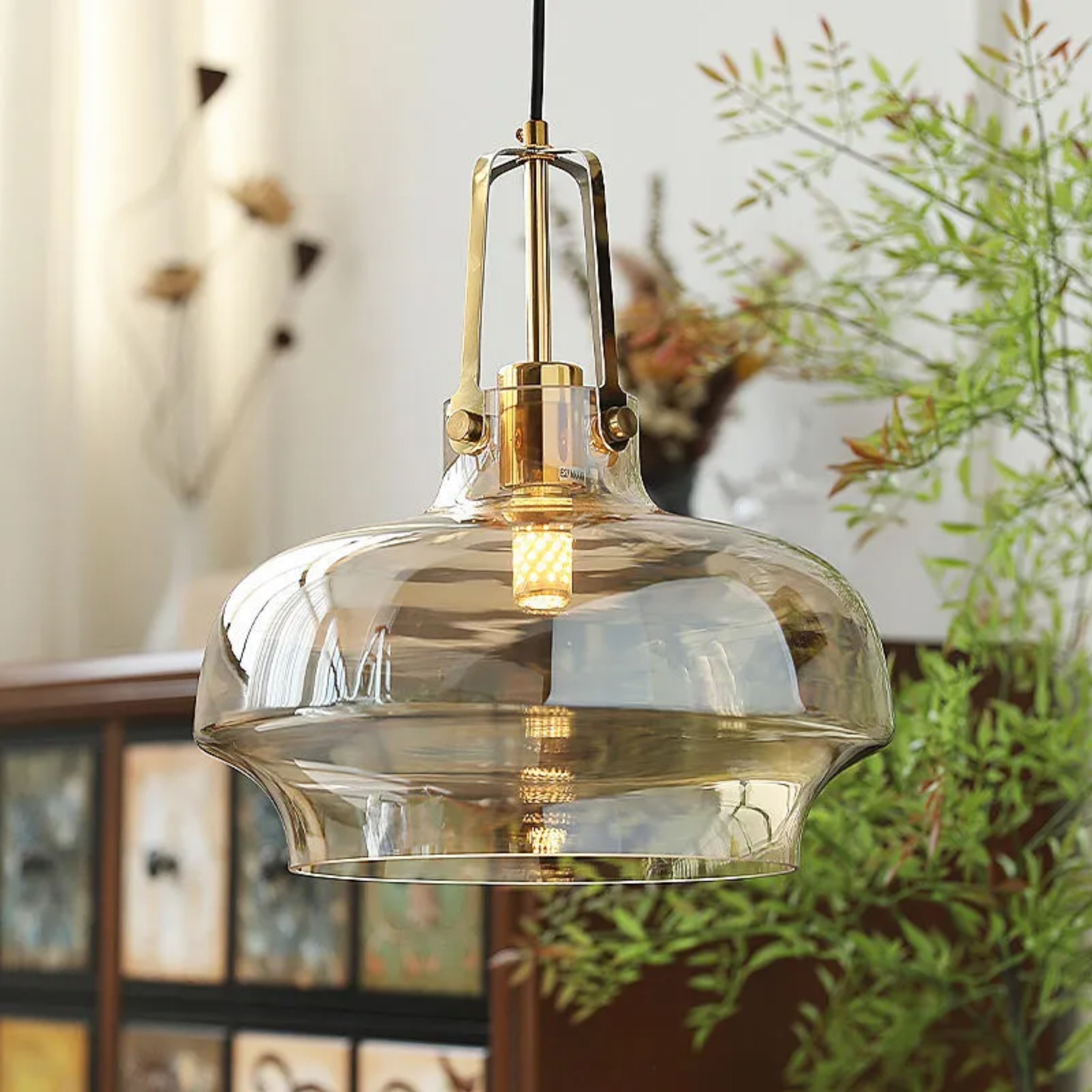 Gray creative transitional round pendant lighting — Cognac / 110V-120V (US/CA)
