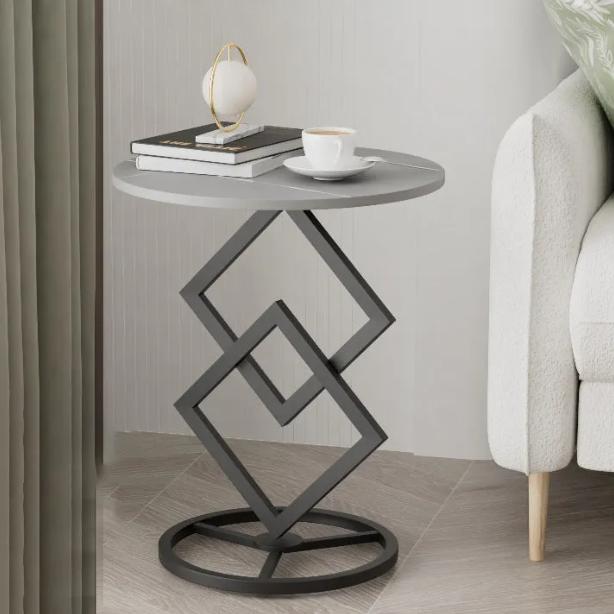 Lighom end transitional iron end & side tables for living room — Gray / Black