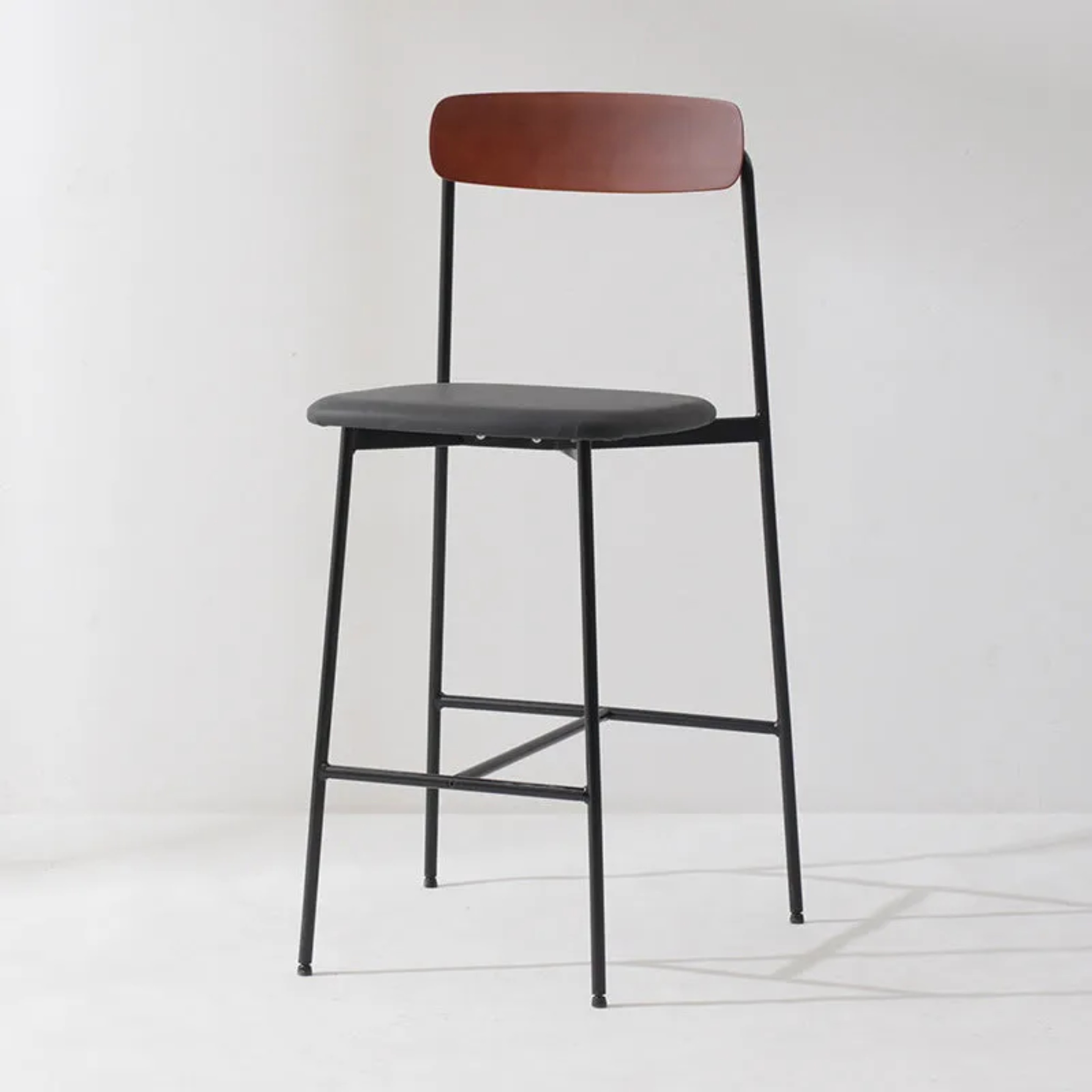 Lighom round flip-up metal bar & counter stools for dining room — Original Wood Backrest & White Seat & Chrome Legs
