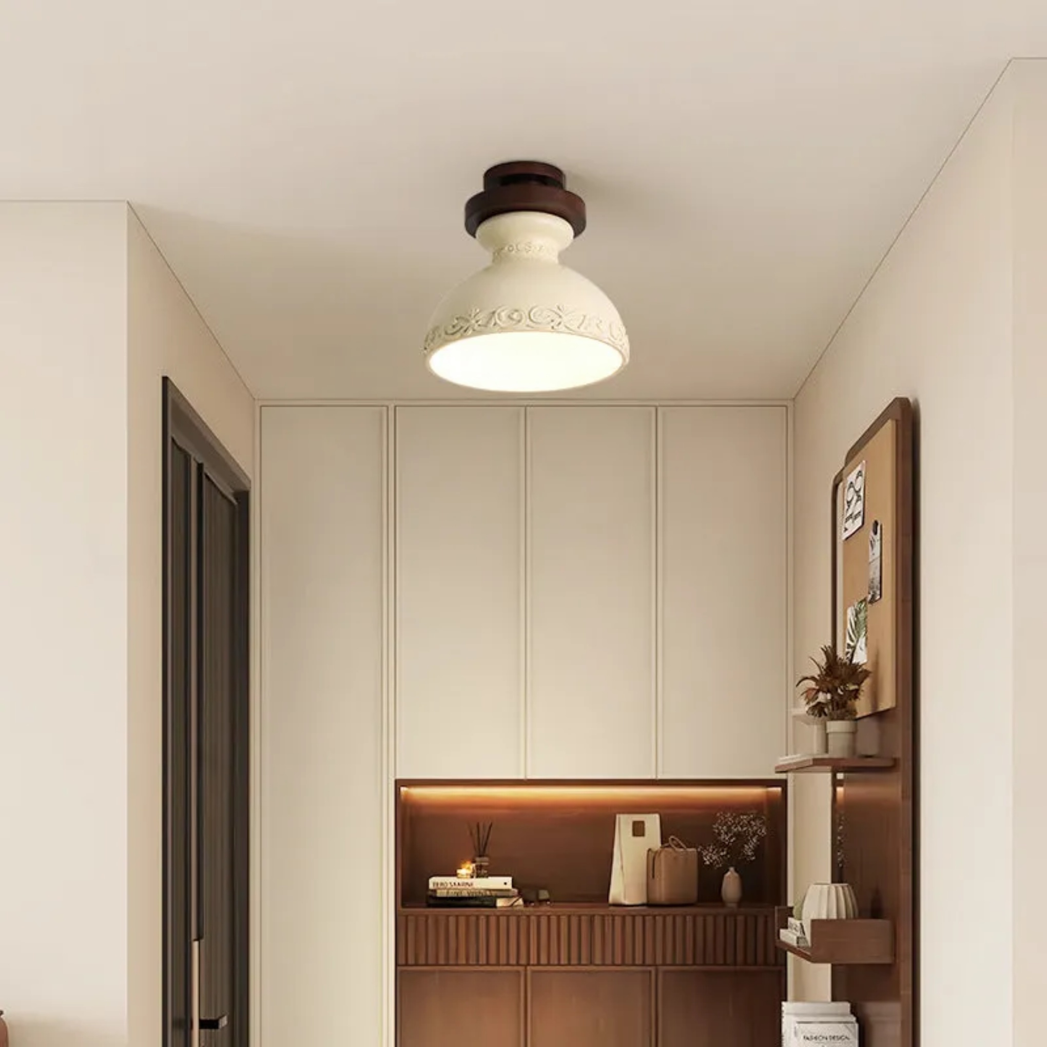 Creative transitional semicircle semi-flush mount light in wood — 110V-120V (US/CA)
