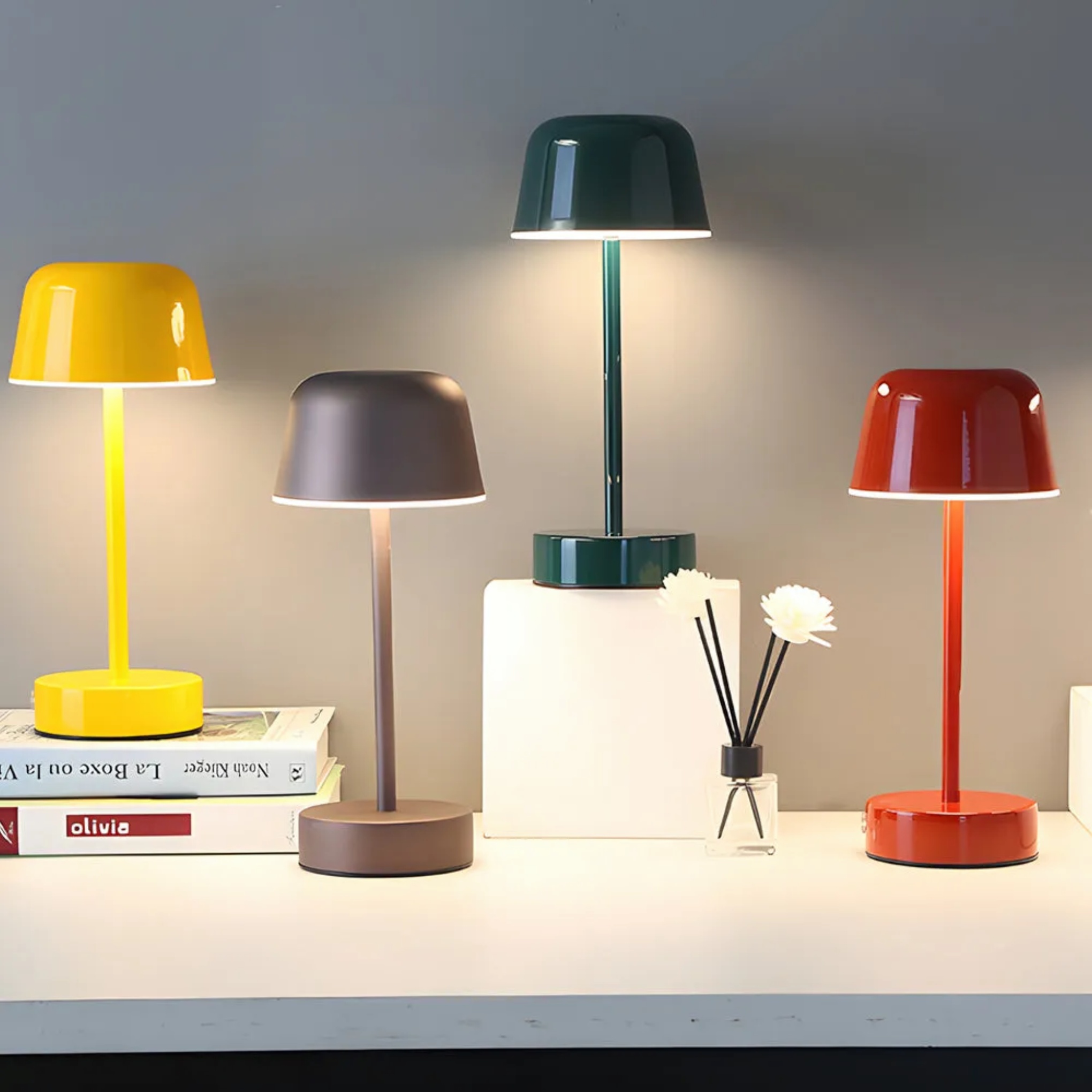Lighom tunable hat-style metal table lamps for bedroom — Brown