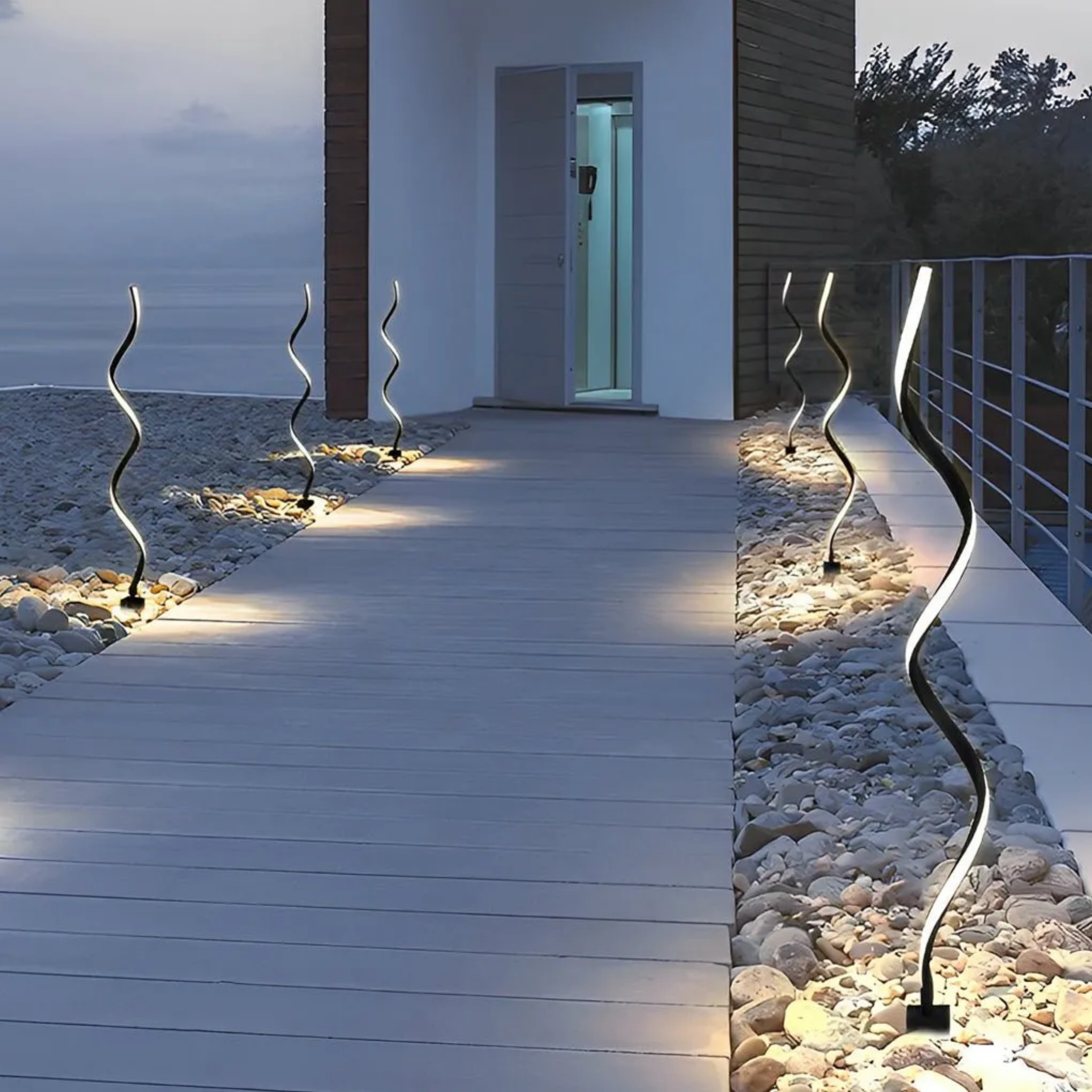 Modern seaweed lawn landscape lighting in metal — 20" / Solar / Set of 1