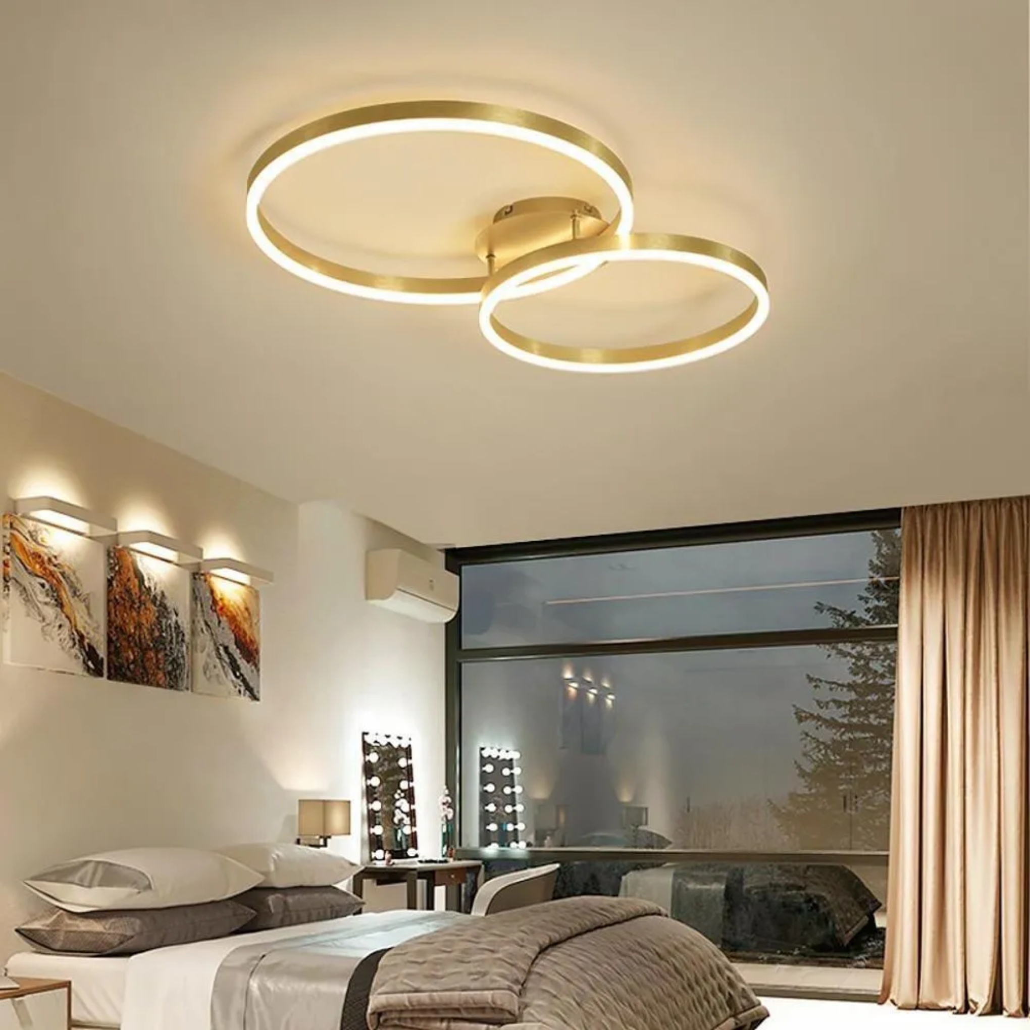 Lighom two-circle synthetic flush mount lighting — Warm White (3000K) / Matte Black