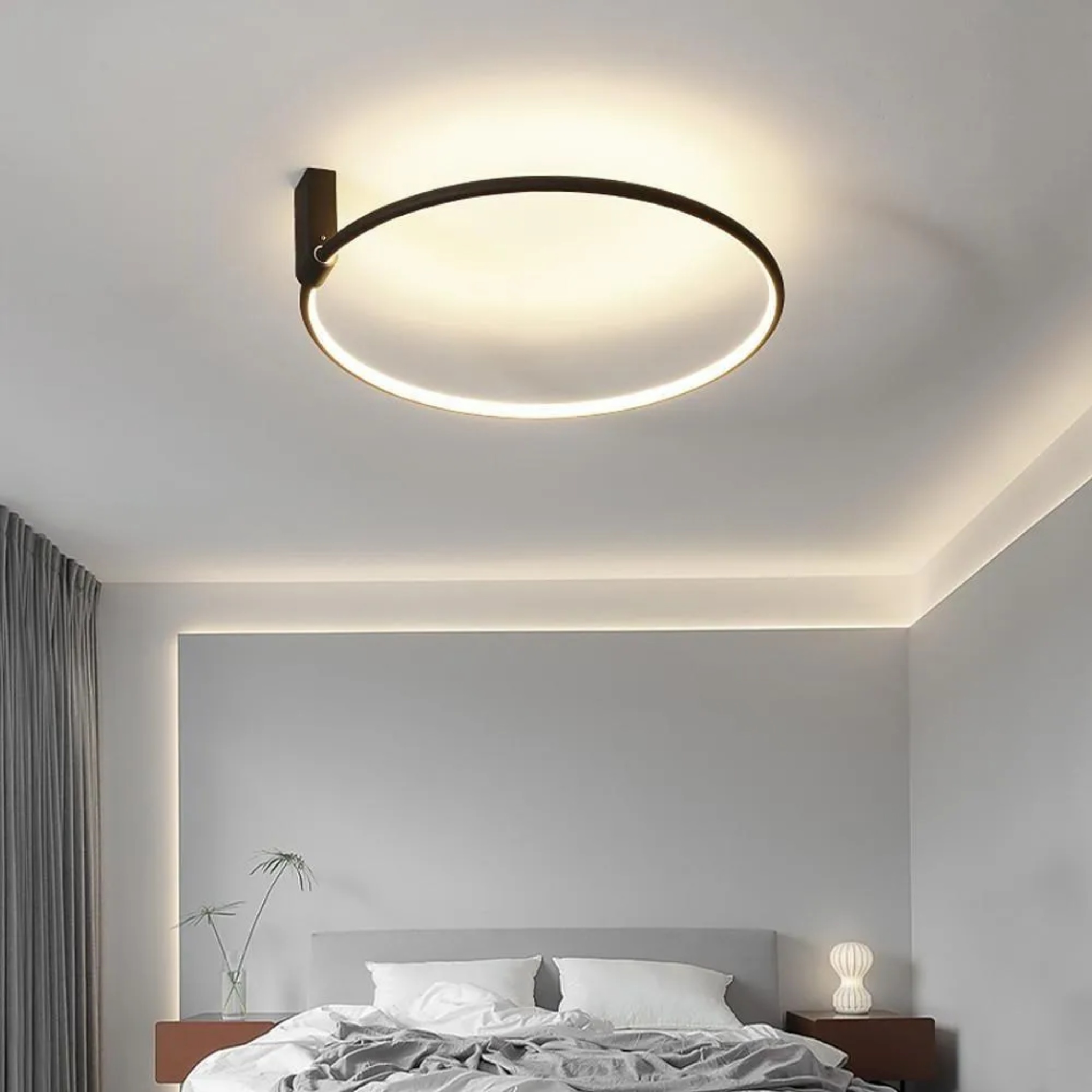 Two-circle abstract white metal flush mount lighting — 24" X 24" / Warm White (3000K)